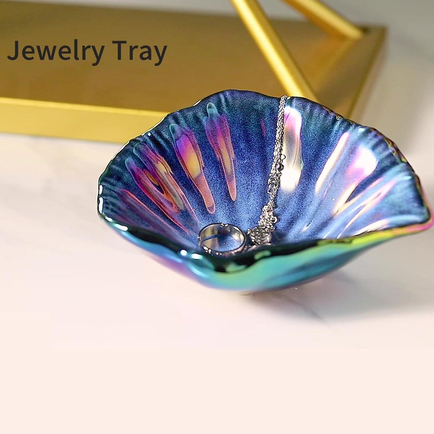 Trinket Candle / Shell Jewelry Tray / Colorful Blue / 5.75 Inch