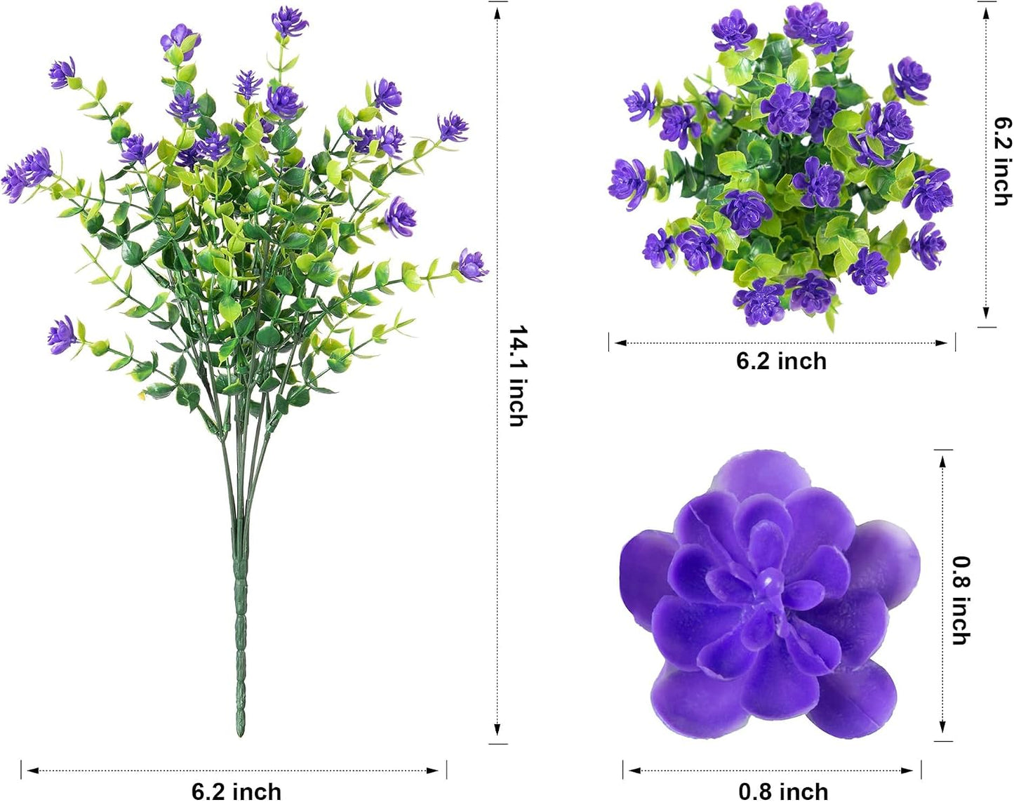 20 Bundles Artificial Fake Outdoor Plants Flowers / Purple Monkey Grass+ Purple Flowers / Set of 12