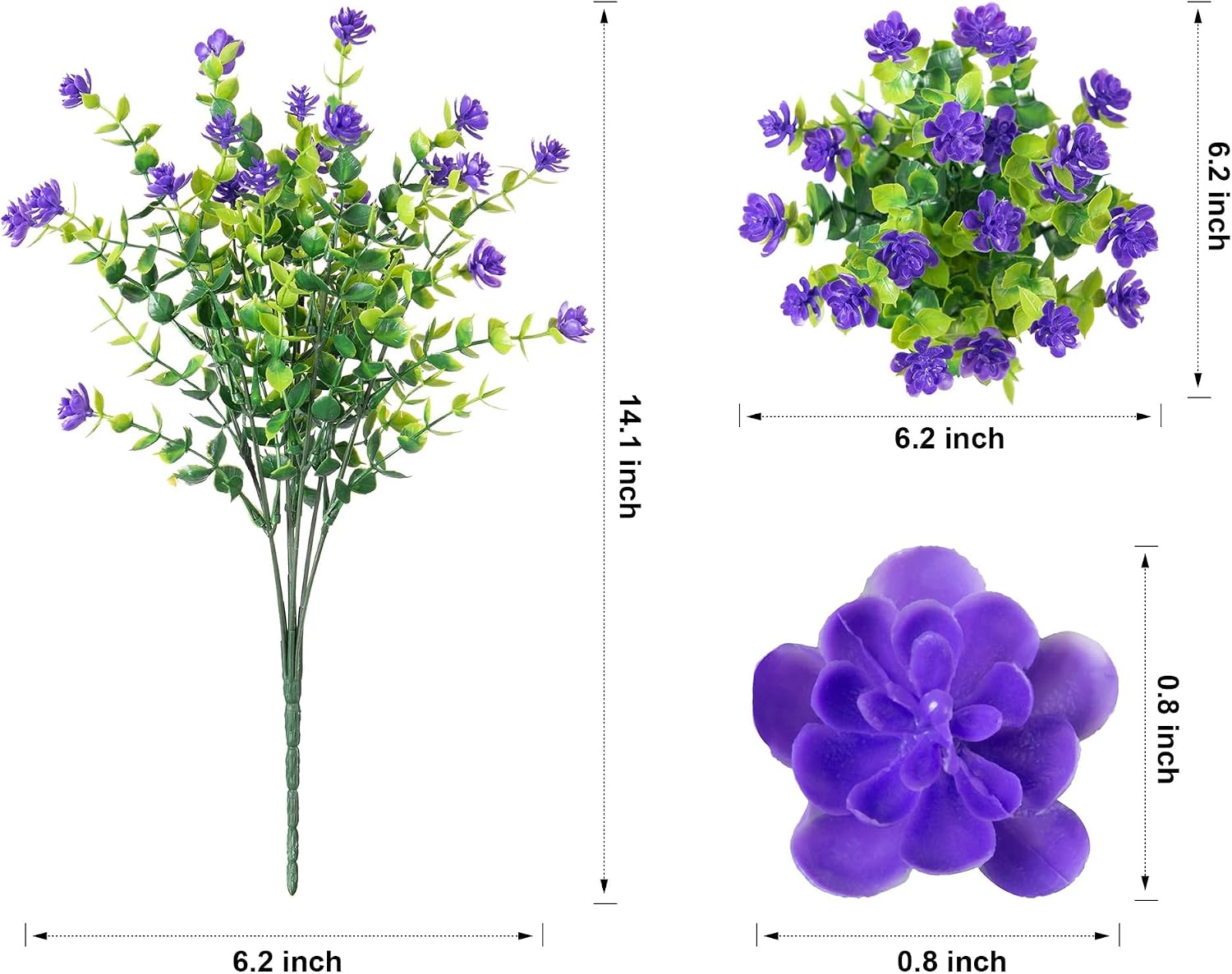 20 Bundles Artificial Fake Outdoor Plants Flowers / Purple Monkey Grass+ Purple Flowers / Set of 12