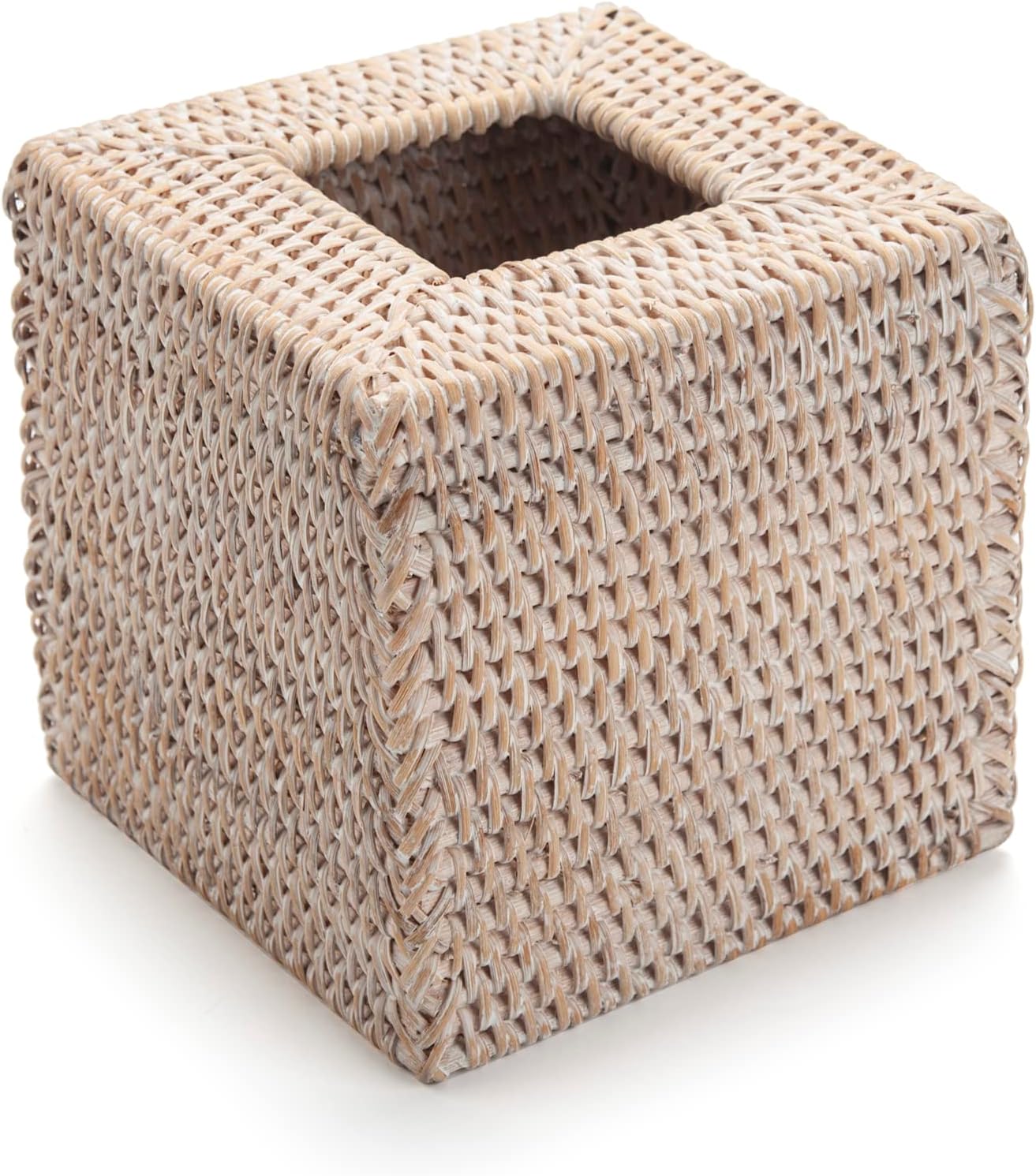 Rattan Tissue Box Cover Natural Woven Facial Napkin Holder Square / White / 5.5 x 5.5 x 5.9