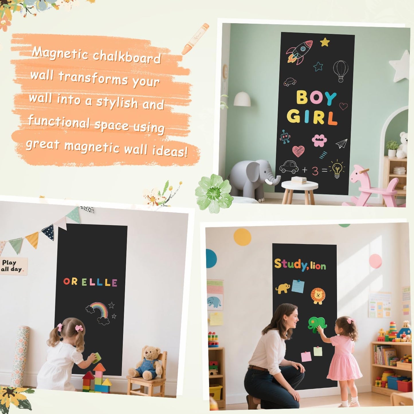 Magnetic Wall Decal Magnetic Wall Decal Chalkboard Magnet / 17.5"W x 47.2"H / Black / 47.2 x 17.5
