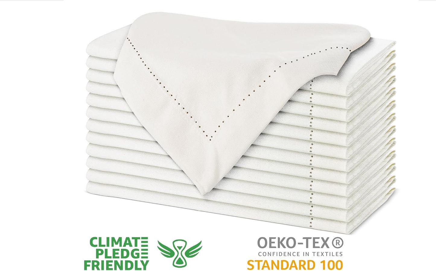 Urban Villa Hemstitch Cloth Dinner Napkins Cotton 20”x20” (Set of 6)- Ivory