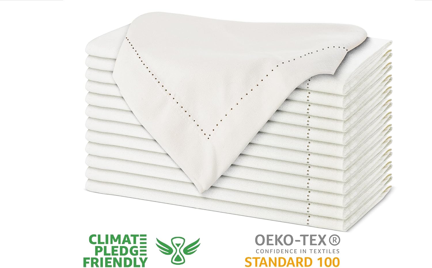 Urban Villa Hemstitch Cloth Dinner Napkins Cotton 20”x20” (Set of 6)- Ivory