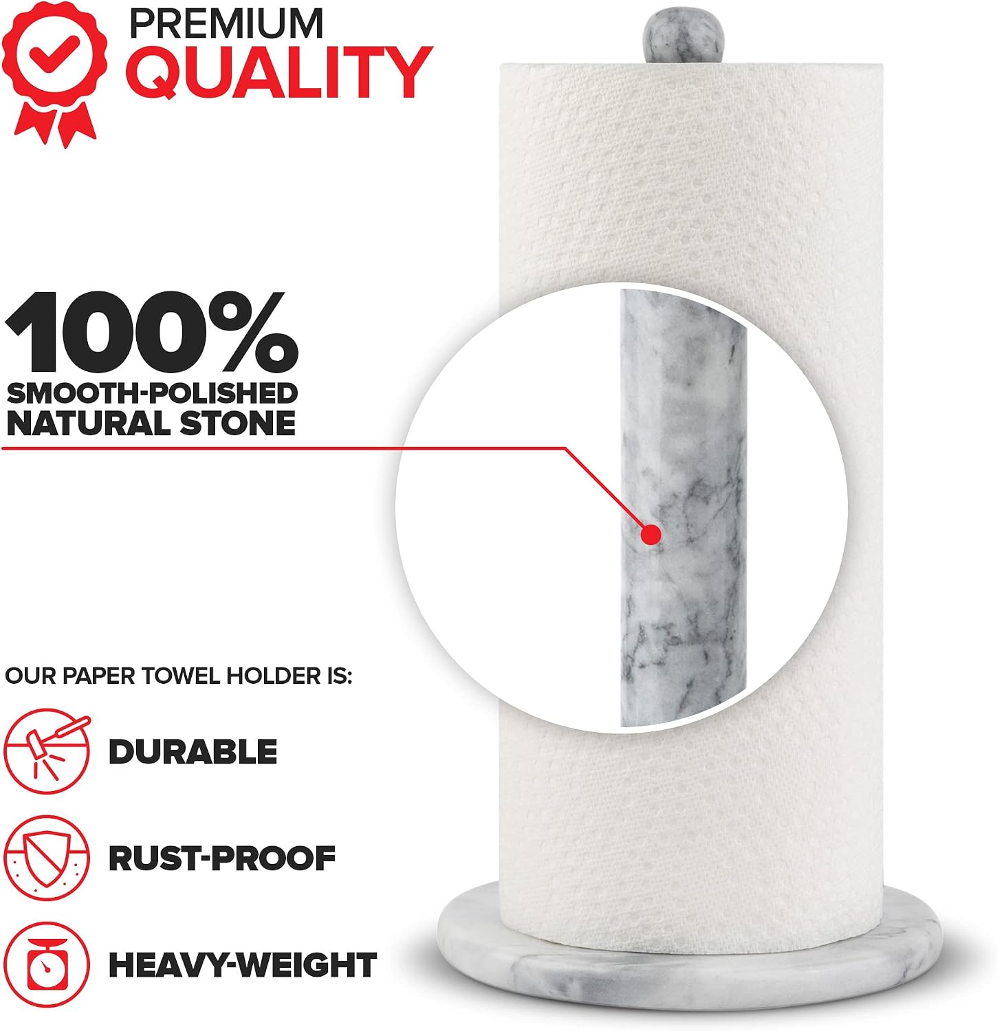 Modern Innovations Marble Paper Towel Holder Countertop Stand in White, for Kitchen and Bathroom, Heavy-Weight