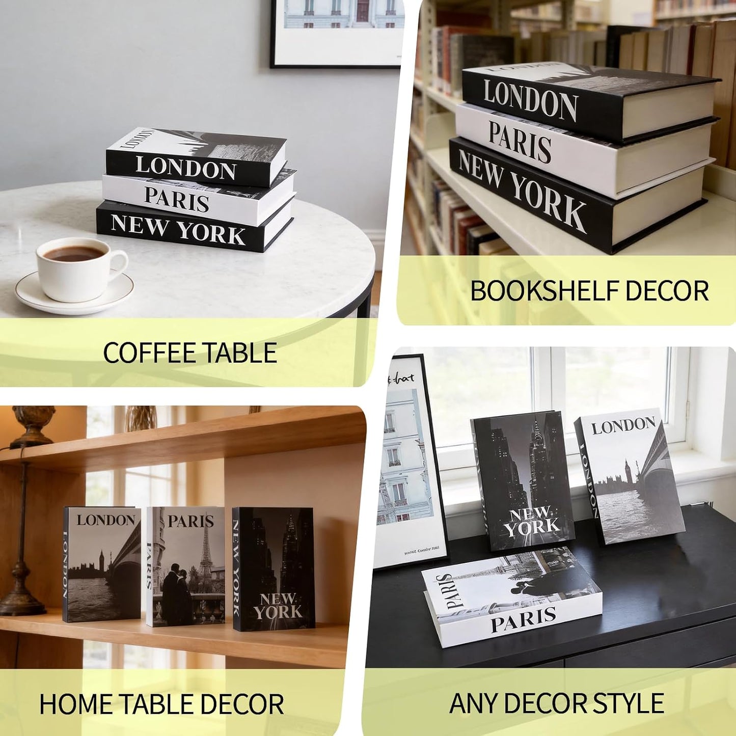 Faux Decorative Books / 3-paris London Newyork Kiss / Set of 3