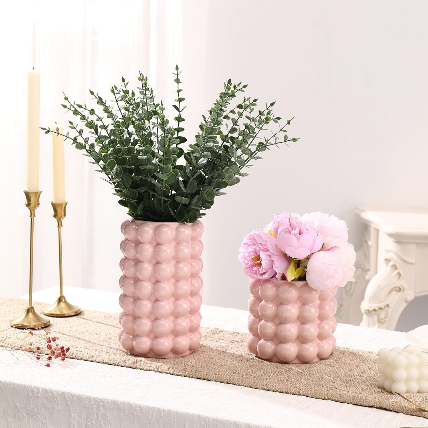Ceramic Vases / Ceramic Flower Vase / Pink / Large+medium / Set of 2