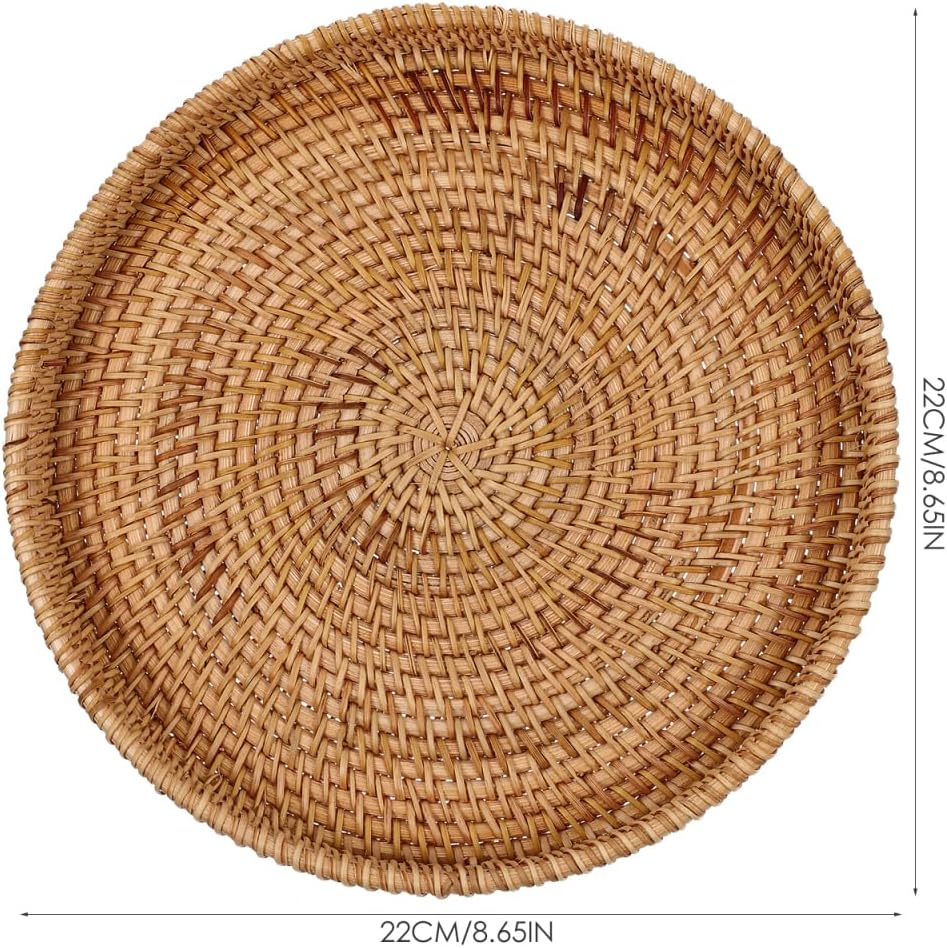 Round Rattan Tray / 8.7" Woven Wicker Serving Basket for Bread Fruit & Snacks