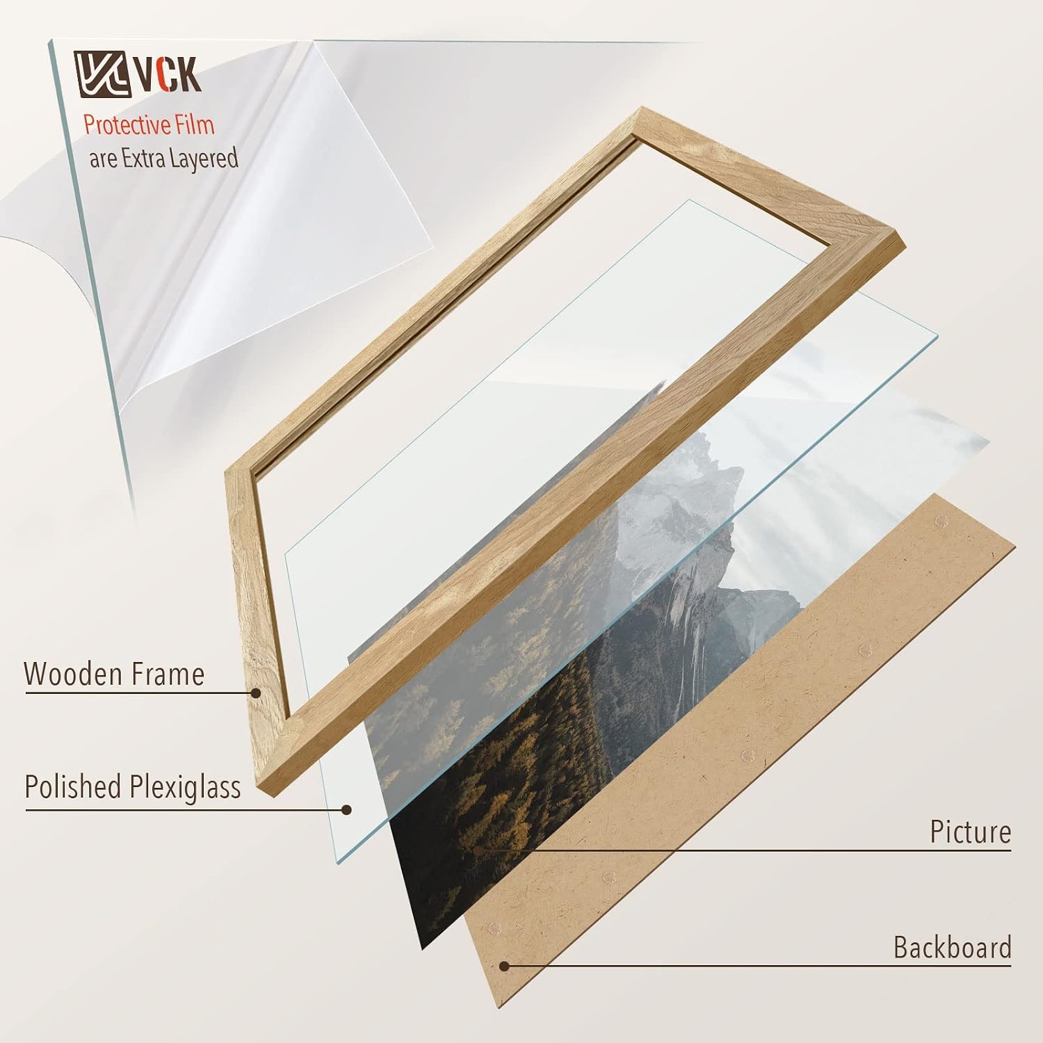 VCK 12x18 Picture Frame Set of 3, Natural Solid Wood, Wall Hanging | Wide Border, Light Woodgrain, Shatterproof