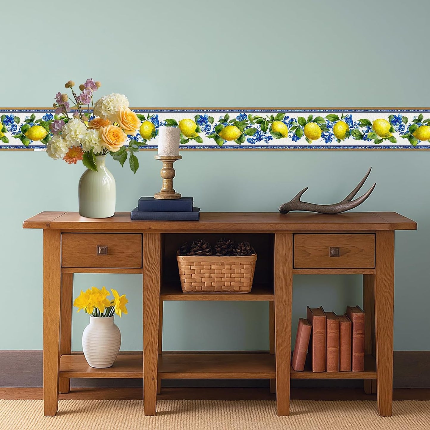 Lemon Wallpaper Border Peel and Stick Wall Border Citrus Fruit Pattern / Lemon / Yellow / 196 x 4