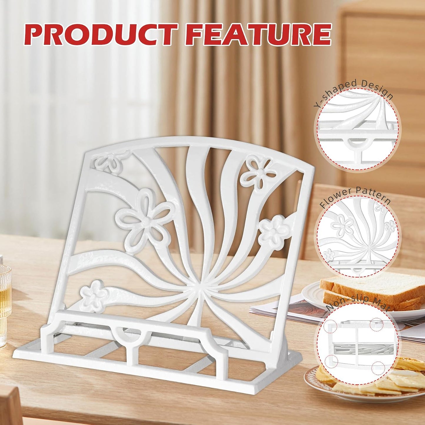 Elegant Cookbook Stand Cast Iron, Kitchen Decorative Metal Recipe Book Holder for Bible, Prayer Book Stand, Magazine