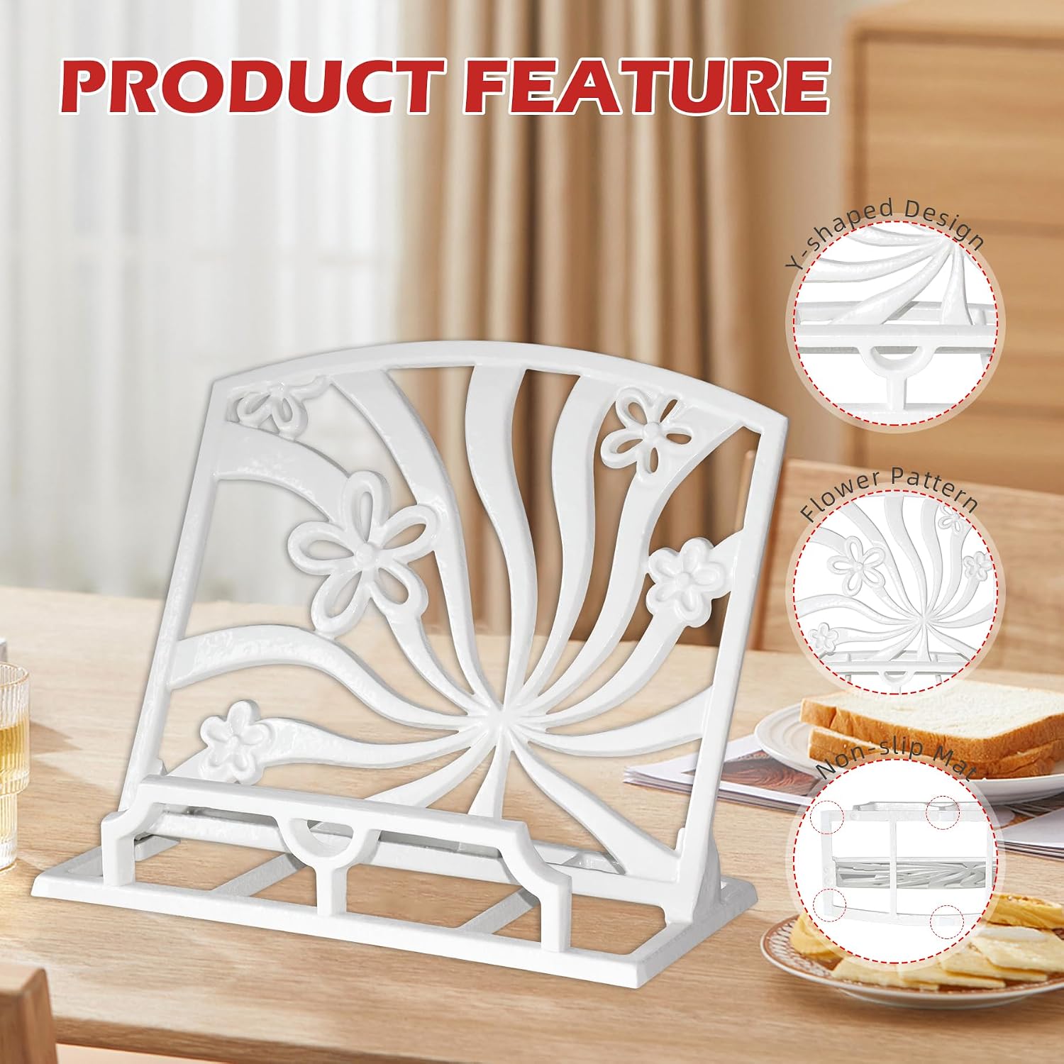 Elegant Cookbook Stand Cast Iron, Kitchen Decorative Metal Recipe Book Holder for Bible, Prayer Book Stand, Magazine