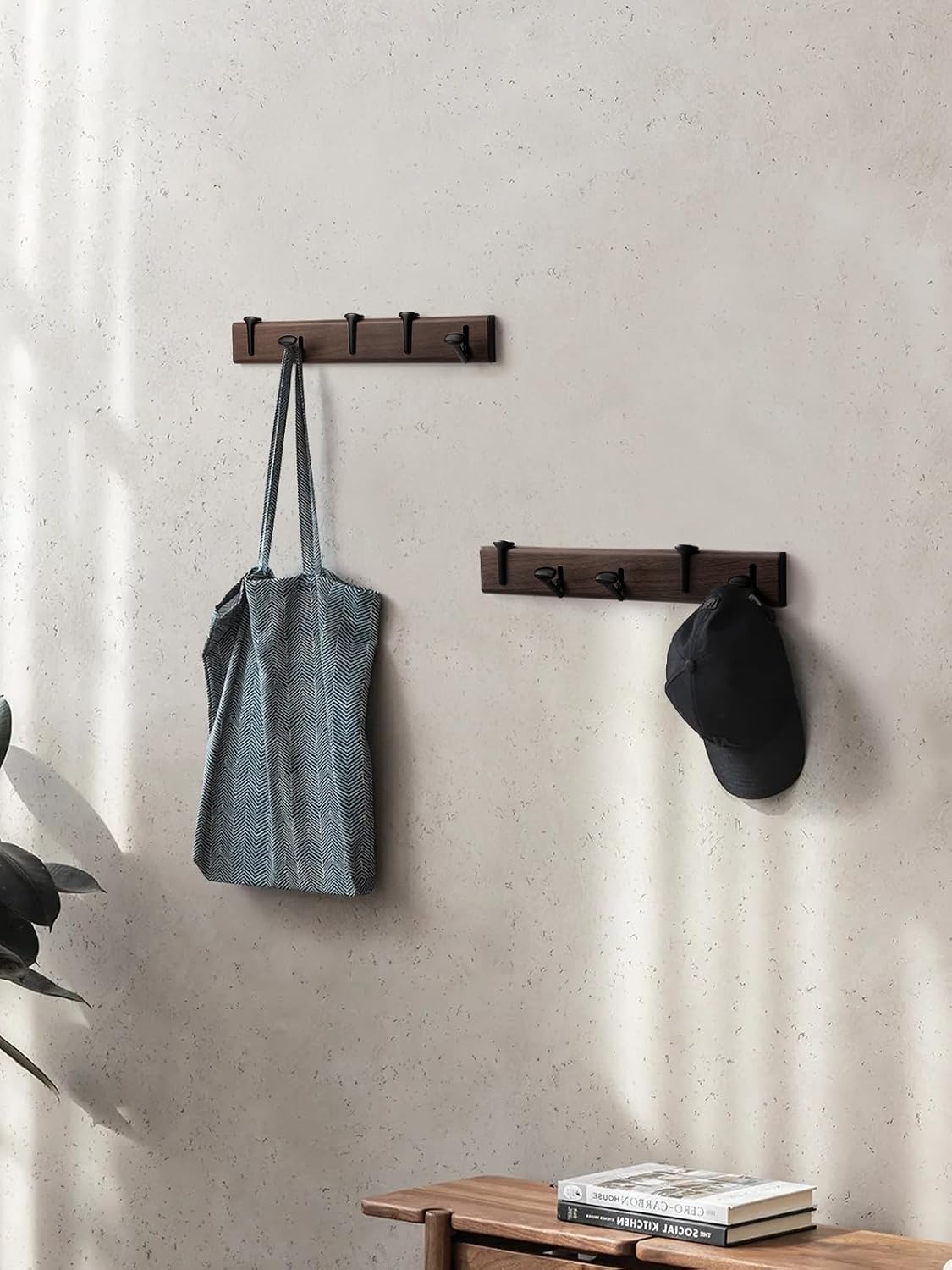 Coat Rack Wall Mounted Black Wood Grain Towel Hooks / Black/wood Grain / 5 Hooks