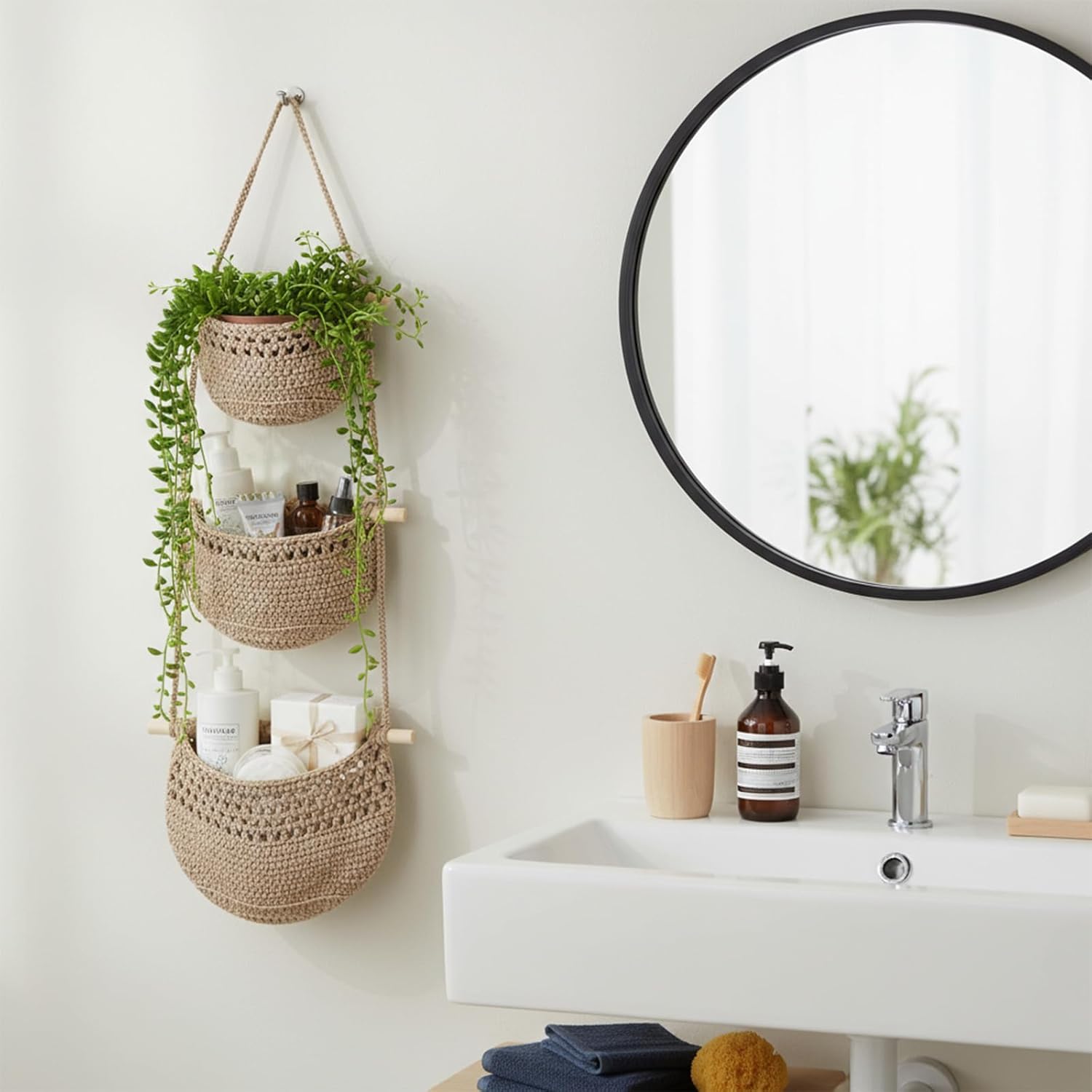 3 Tier Woven Jute Wall Basket for Organizing