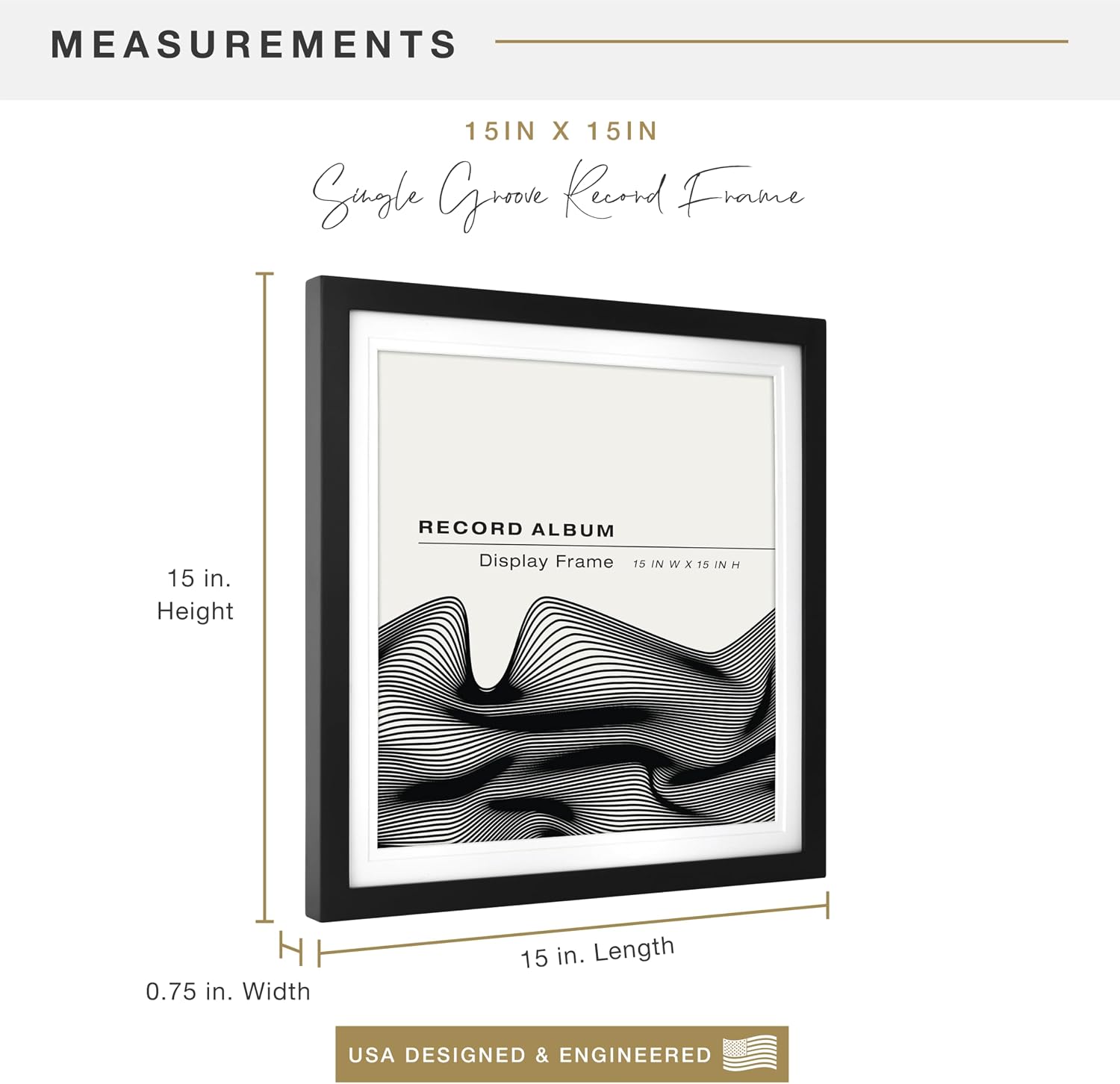 MCS Single Matted Record Album Frame, 15x15, Black | Single Matted Frame Displays Vinyl LP Record And Jacket For Album