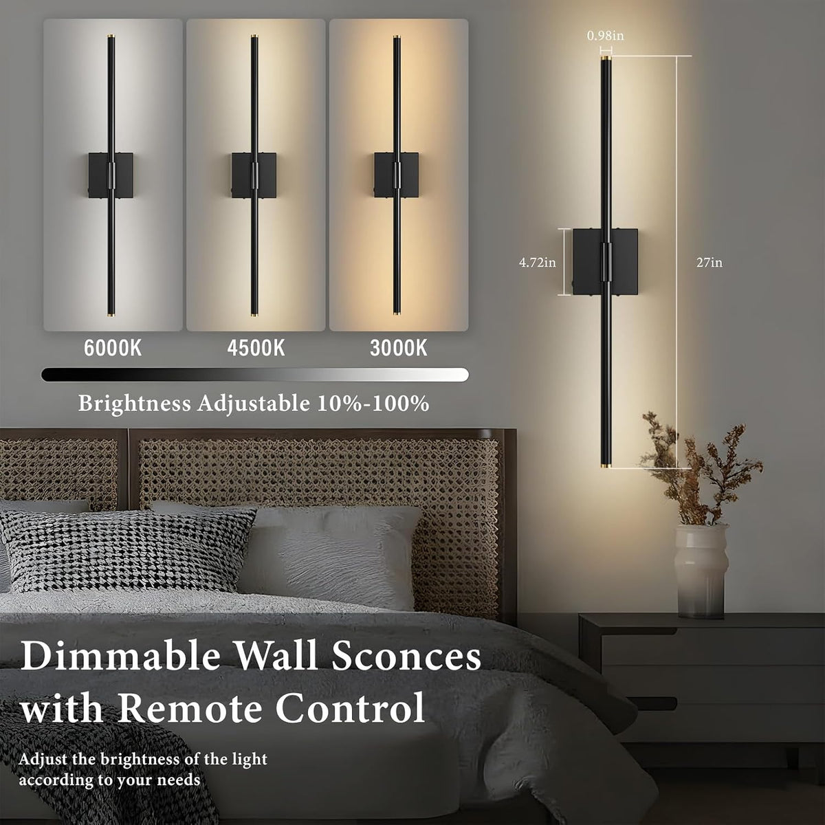 SAIMAND Battery Operated Wall Sconces Set of 2, Wireless Lights with Remote | USB Rechargeable Picture Lamp, 360°