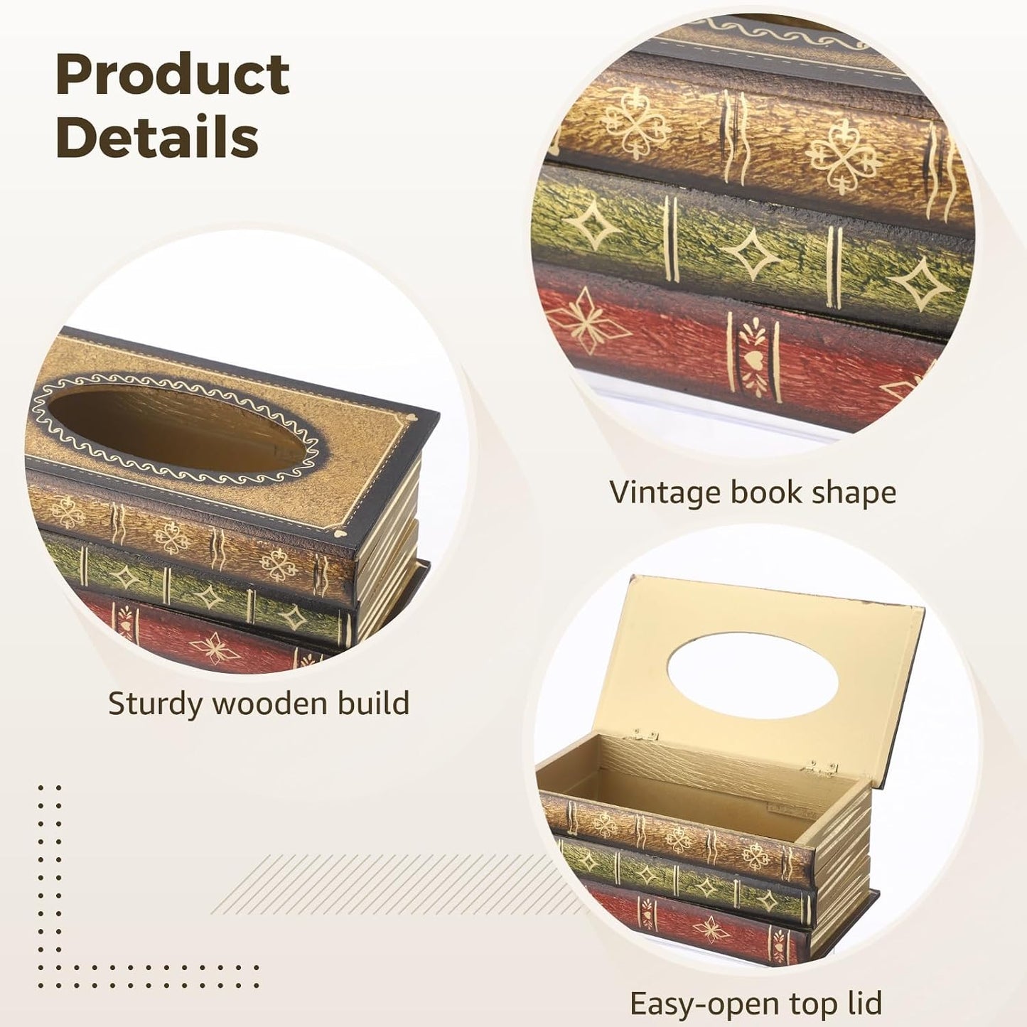 Vintage Book Wood Tissue Box Cover / Brown / 10.2 x 5.9 x 4.1