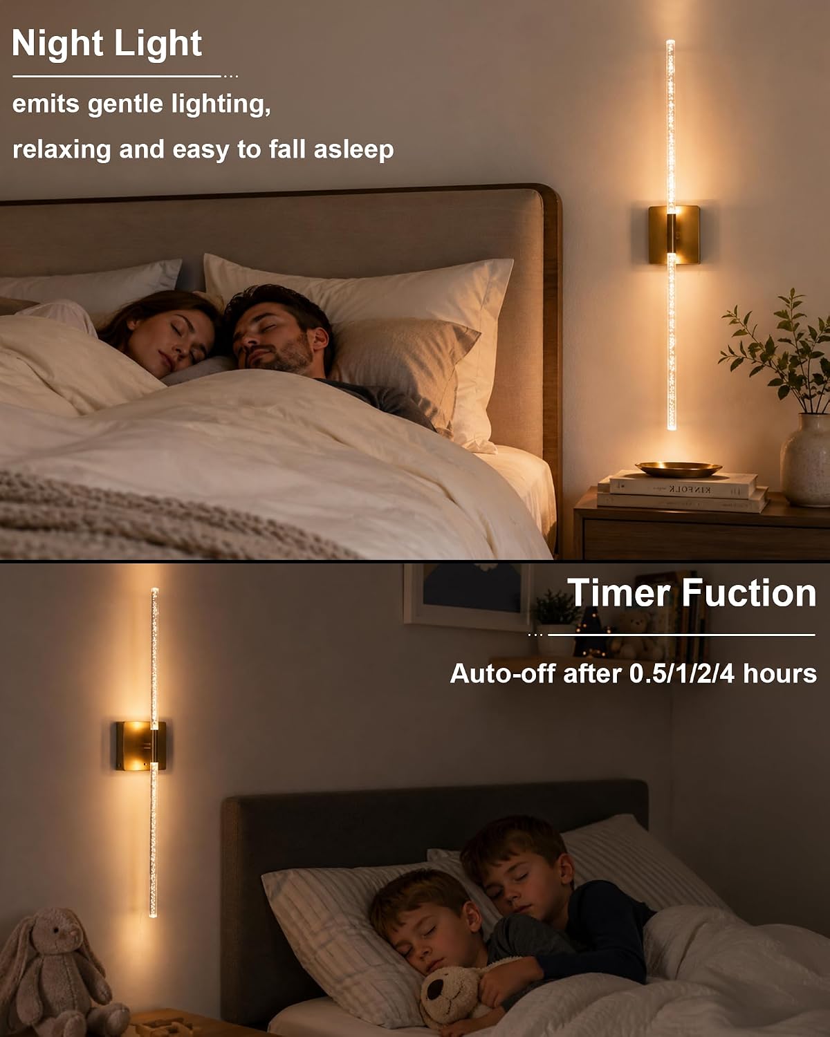 Wall Sconce Set of 2: Gold Rechargeable Wireless Magnetic Install, Crystal | 10000mAh Battery Operated, 360° Rotatable