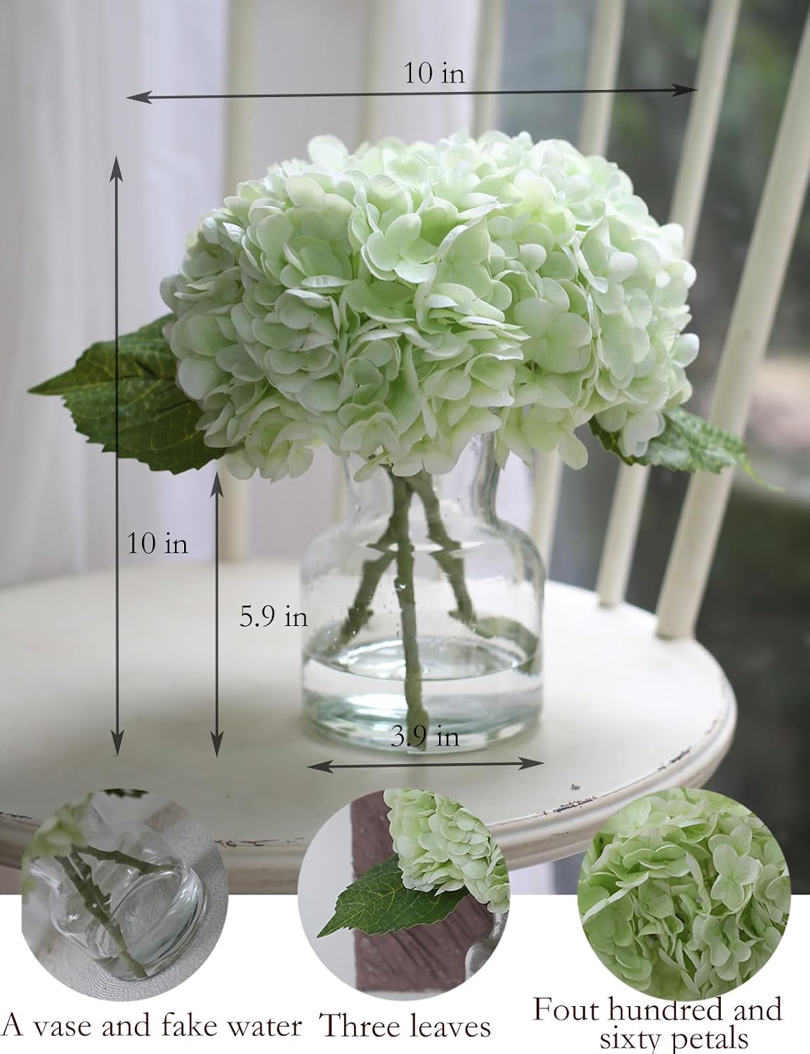 Real Touch Artificial Flowers Hydrangea in Vase / Light Green