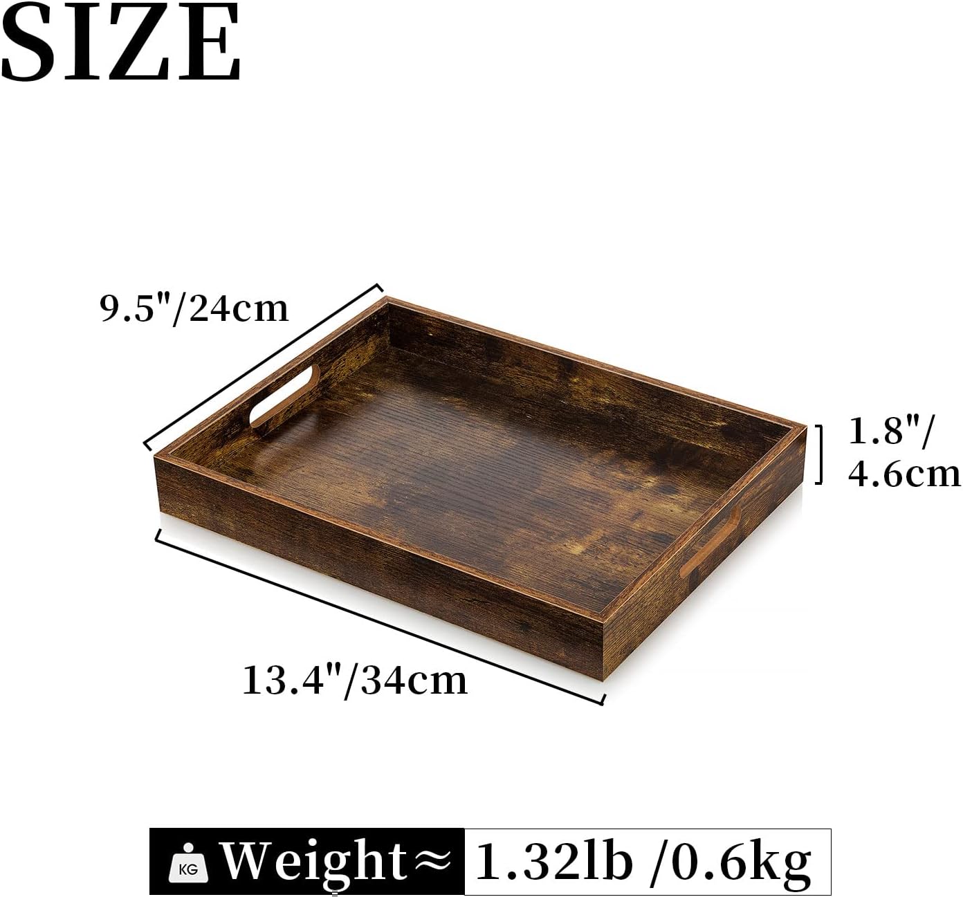 Rustic Rectangle Tray Decor / 13.4 x 9.5 x 1.8 / Brown