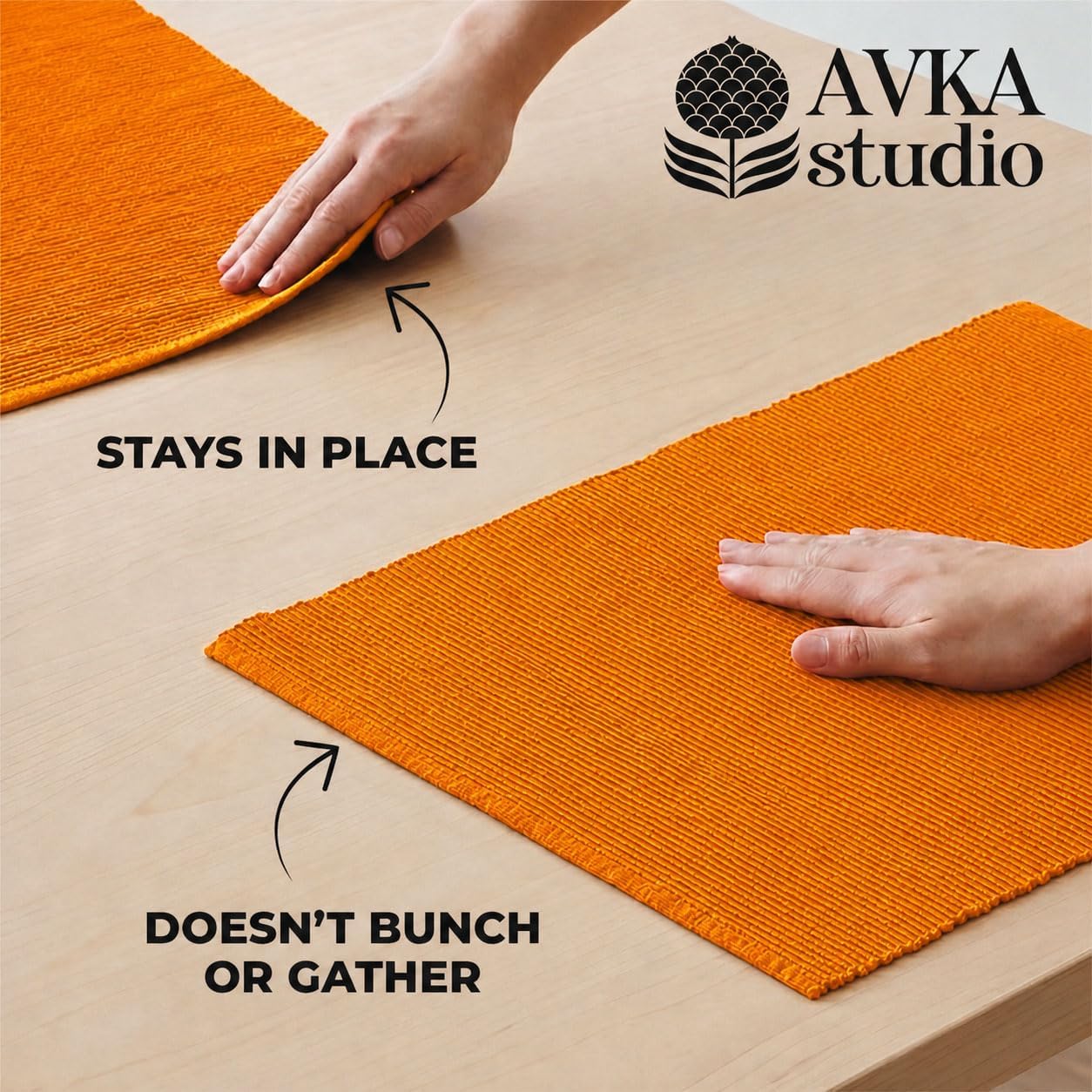 100% Cotton Ribbed Placemats - Set of 6-13 x 19 Inches - Orange - Everyday/Fall/Thanksgiving/Halloween Cloth Table Mats