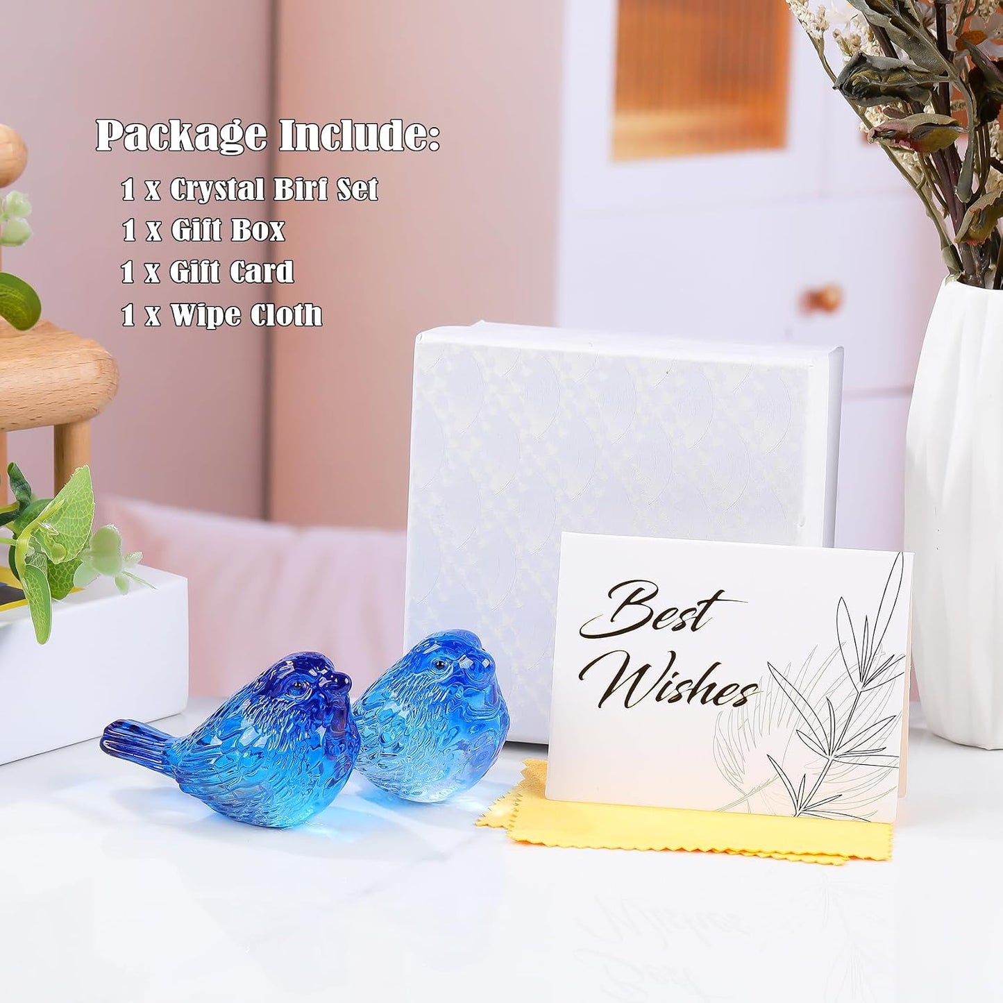 Crystal Birds Gifts for Women Men Bird Lovers Glass Bird Handmade Animal Figurines / Blue / Set of 2