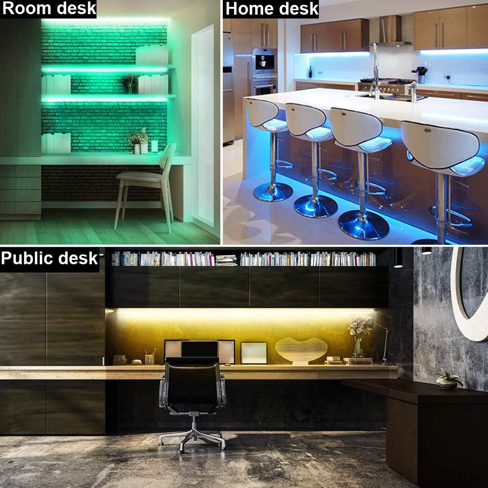 Dimmable Under Cabinet Lighting, RGB LED Light Bar, RF Remote Control Lamp, Multicolor Under Counter Lights for Desk