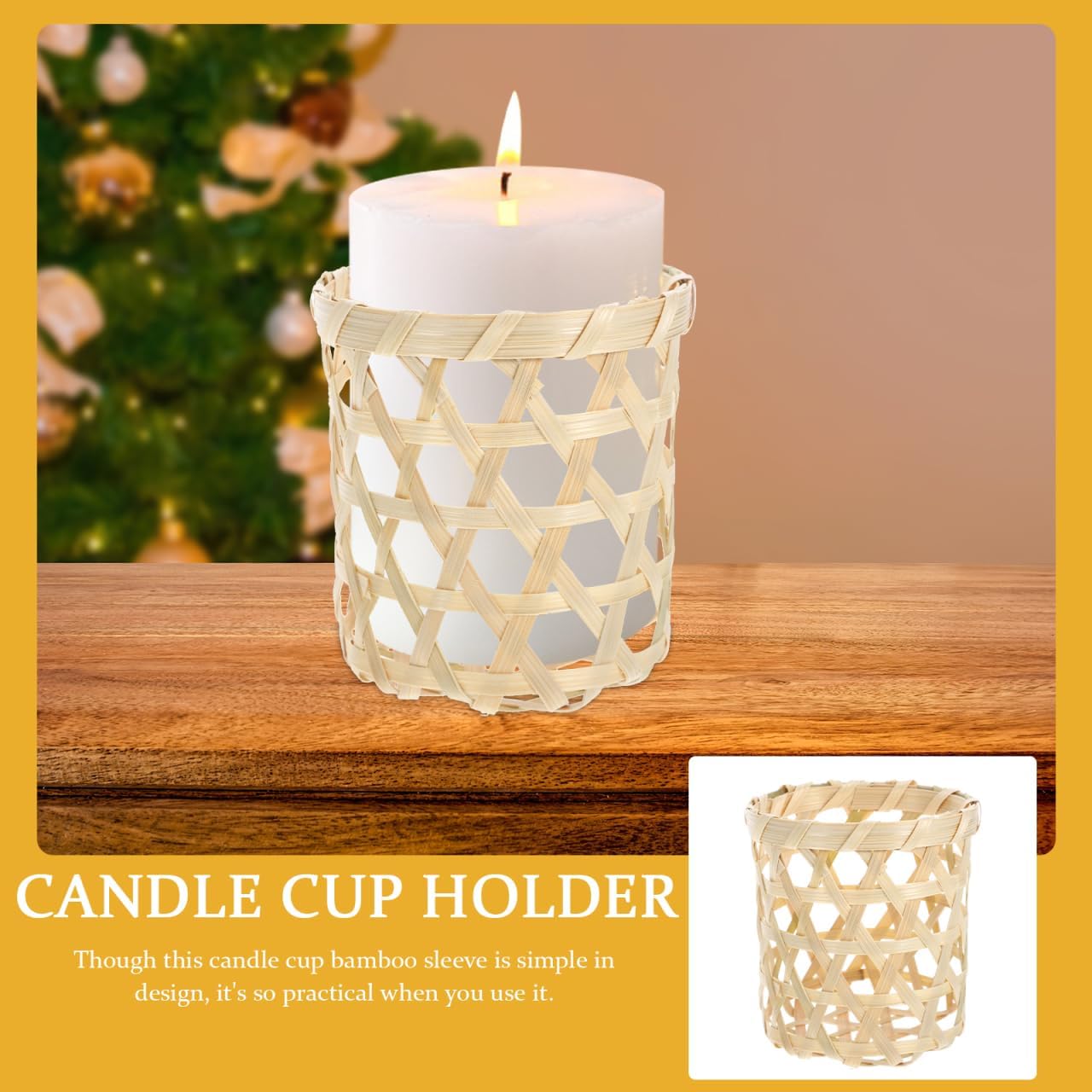 Woven Bamboo Candle Cup Holders Tea Light Holders for Rustic Party Table / 3.15 Inch / Set of 4