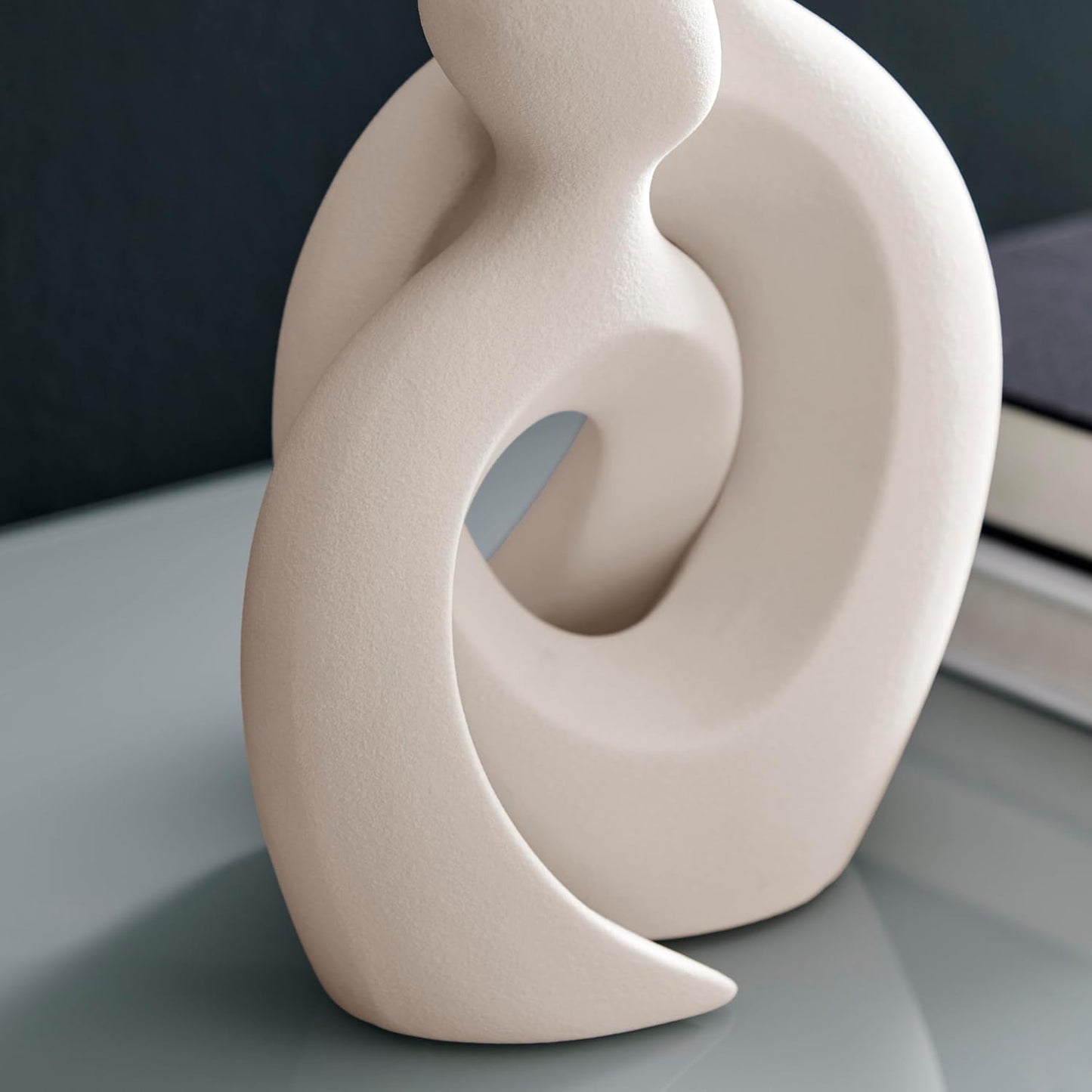 . Hans Abstract Intersecting Circle Tender Couple Decorative Accent Matte Ceramic Sculpture / Cream