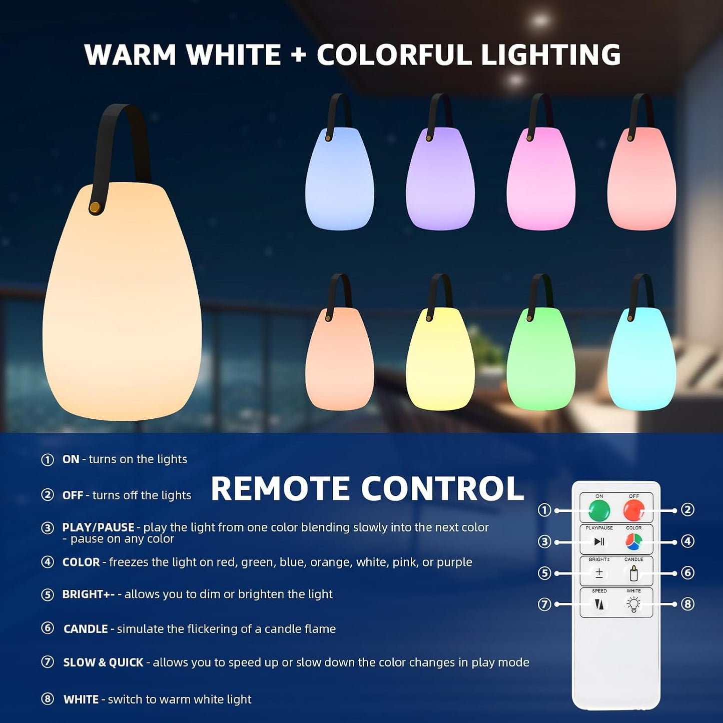 uuffoo Rechargeable Portable Table Lamp with Remote | Cordless RGB Lantern, Decorative LED Night Light, IP44 Waterproof
