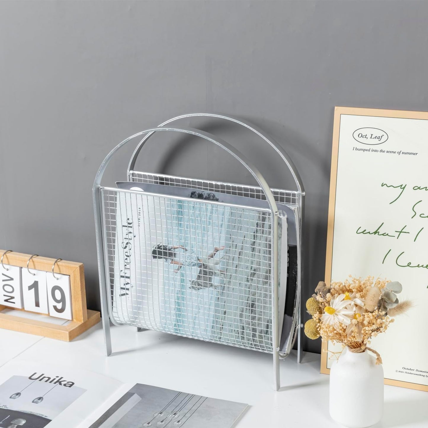 MyGift Mid-Century Silver Metal Mesh Magazine Rack, Freestanding Holder | Mid-century inspired silver mesh rack keeps