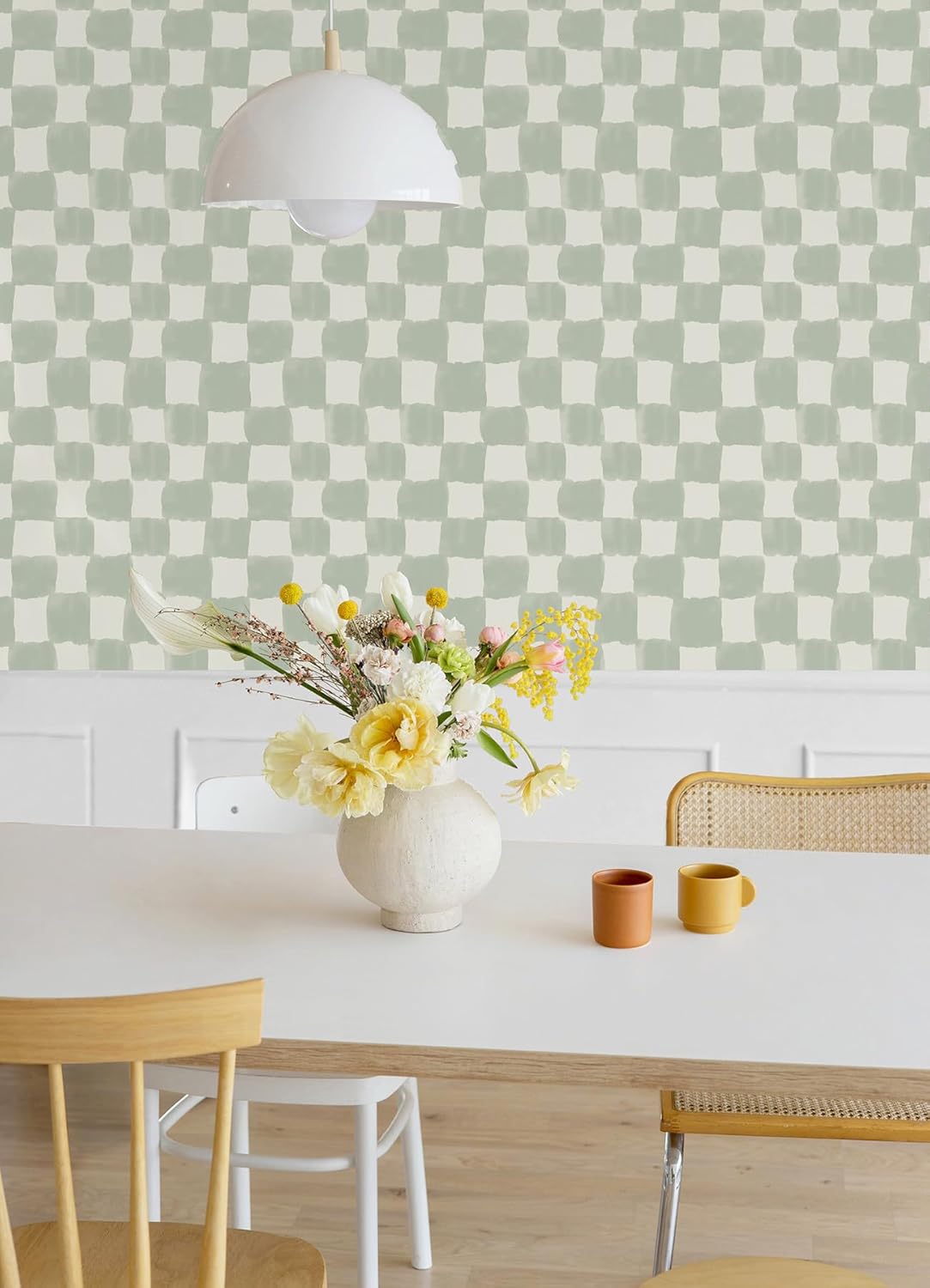 RoomMates Tess Watercolor Checker Sage Peel and Stick Wallpaper / Green