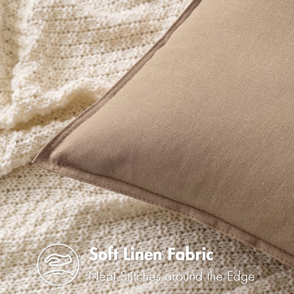 Decorative Linen Pillow Covers Boho Farmhouse Modern Soft Accent / 18 x 18 / Coco Brown / Set of 2