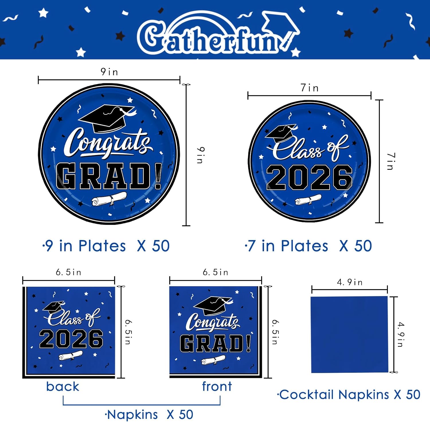 Graduation decorations 2026 Graduation Plates and Napkins Disposable Paper Plates Luncheon / Blue