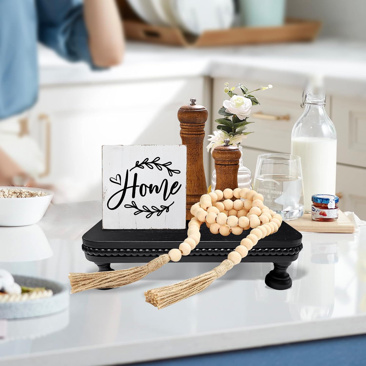 Square Tiered Tray Decor / Black