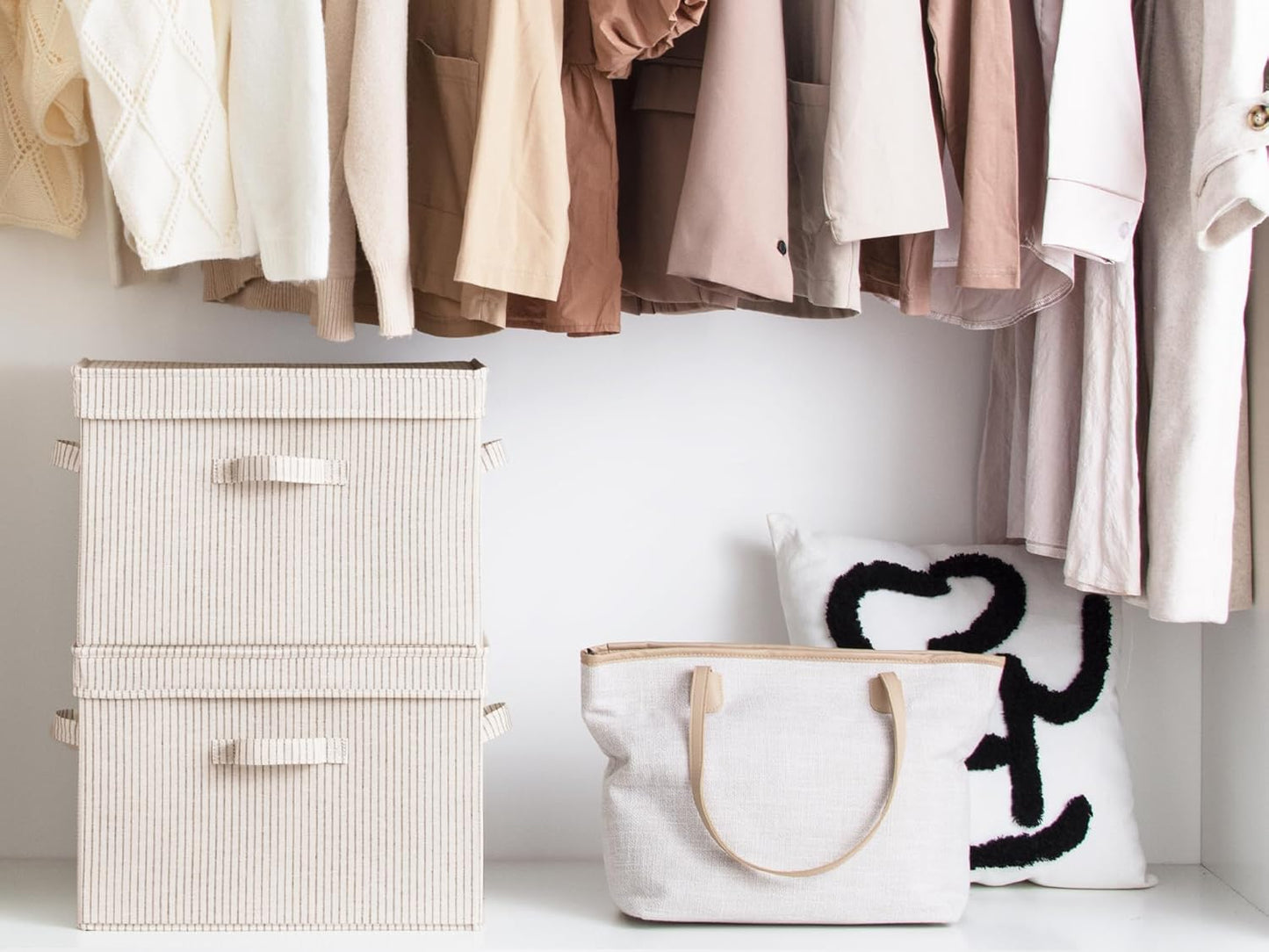 Fabric Storage Bins / Khaki and Beige Stripes / Jumbo