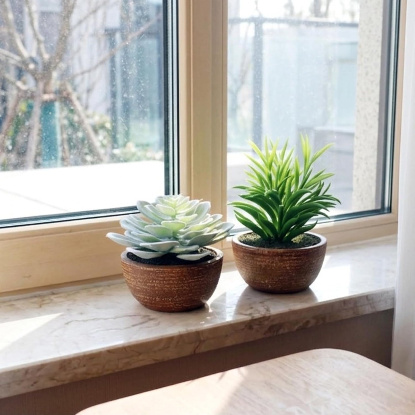 Artificial Succulents Plastic Artificial Plant / Succlents In Pots / Green / Set of 2