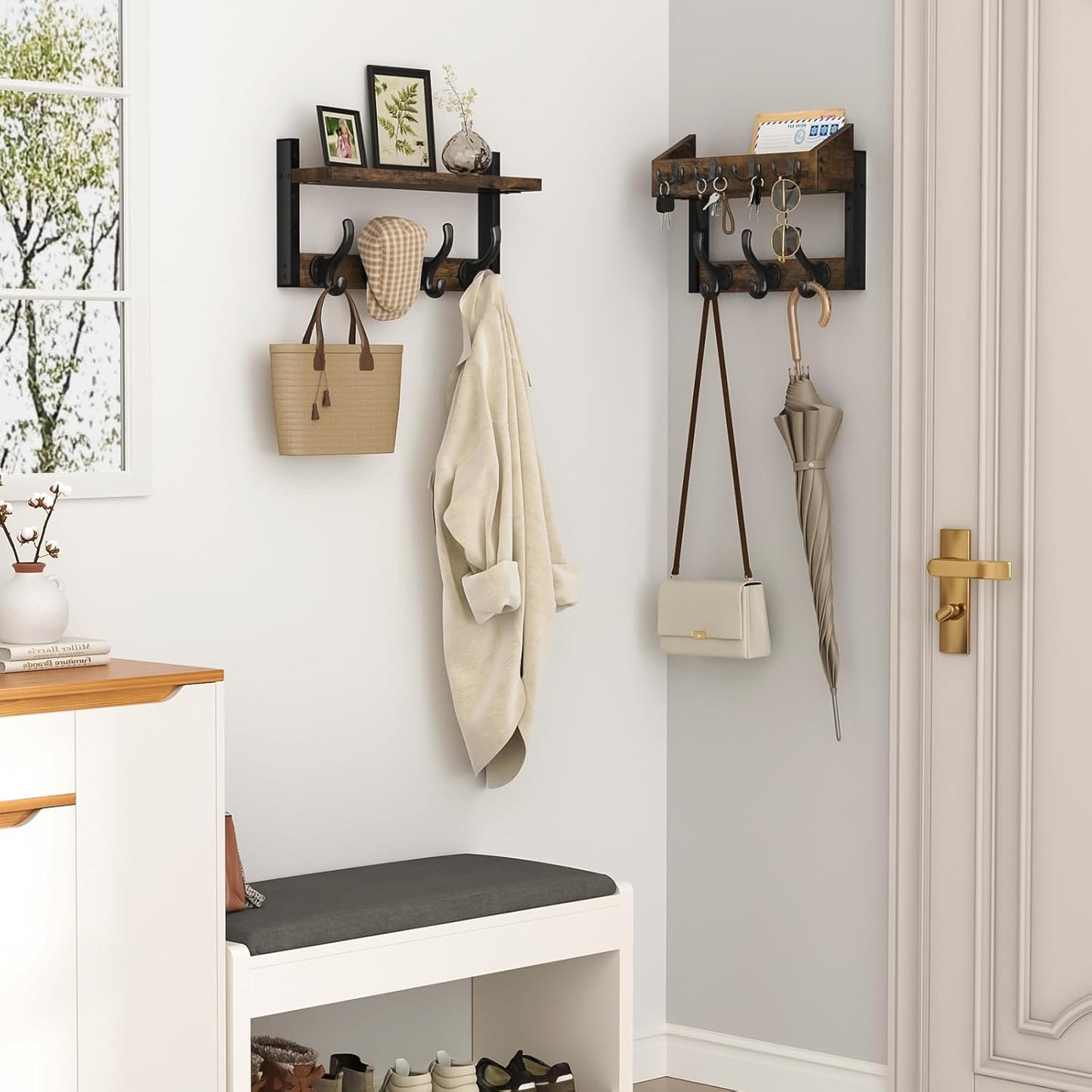 11 Metal Hooks / Rustic Brown / 29 Inch / 4 Inch