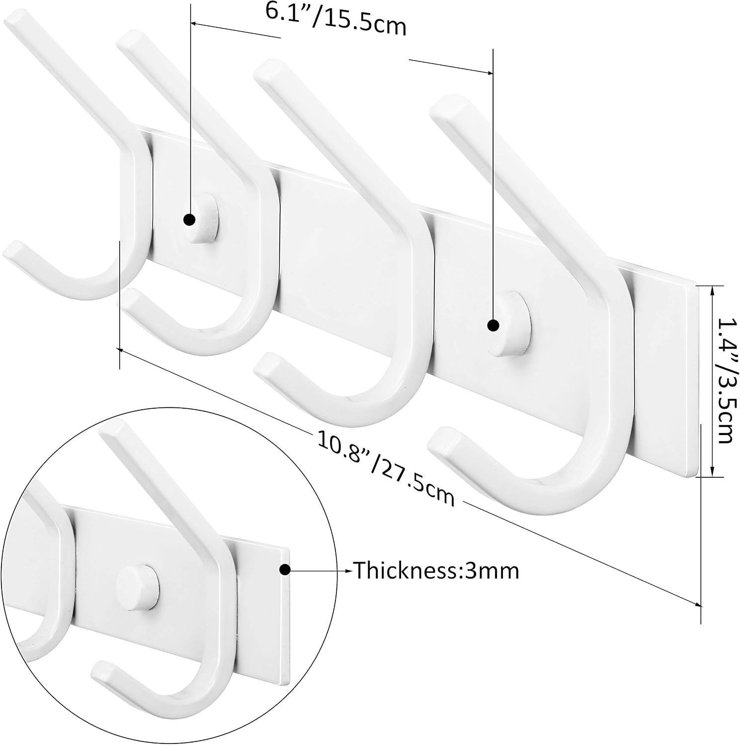 WEBI Coat Rack Wall Mounted,Coat Hooks Wall Mount,Coat Hanger Wall Hook Rack,4 Hooks for Hanging