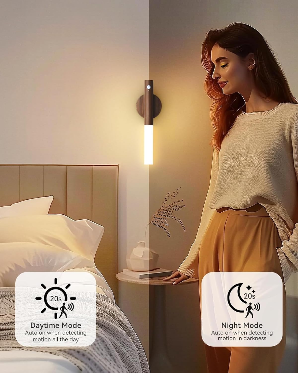 Motion Sensor Light Indoor, 2200mAh Rechargeable Wall Sconce | Battery operated wall lights magnetic night lights