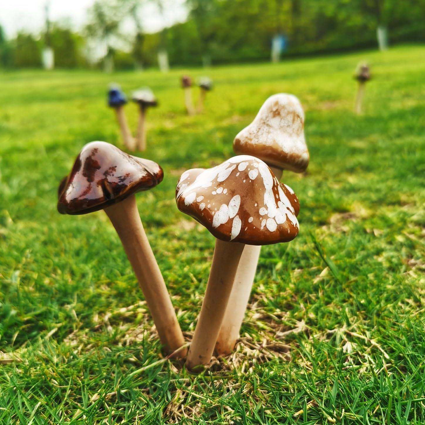 Accessories Ceramic Mushroom Garden Pot Decoration Mushroom Figurine Indoor and Outdoor / Set of 8