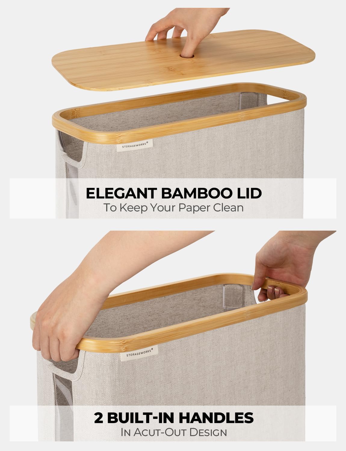 StorageWorks Toilet Paper Storage Basket with Bamboo Lid & Window | See Rolls at a Glance with Clear Window, Holds 16