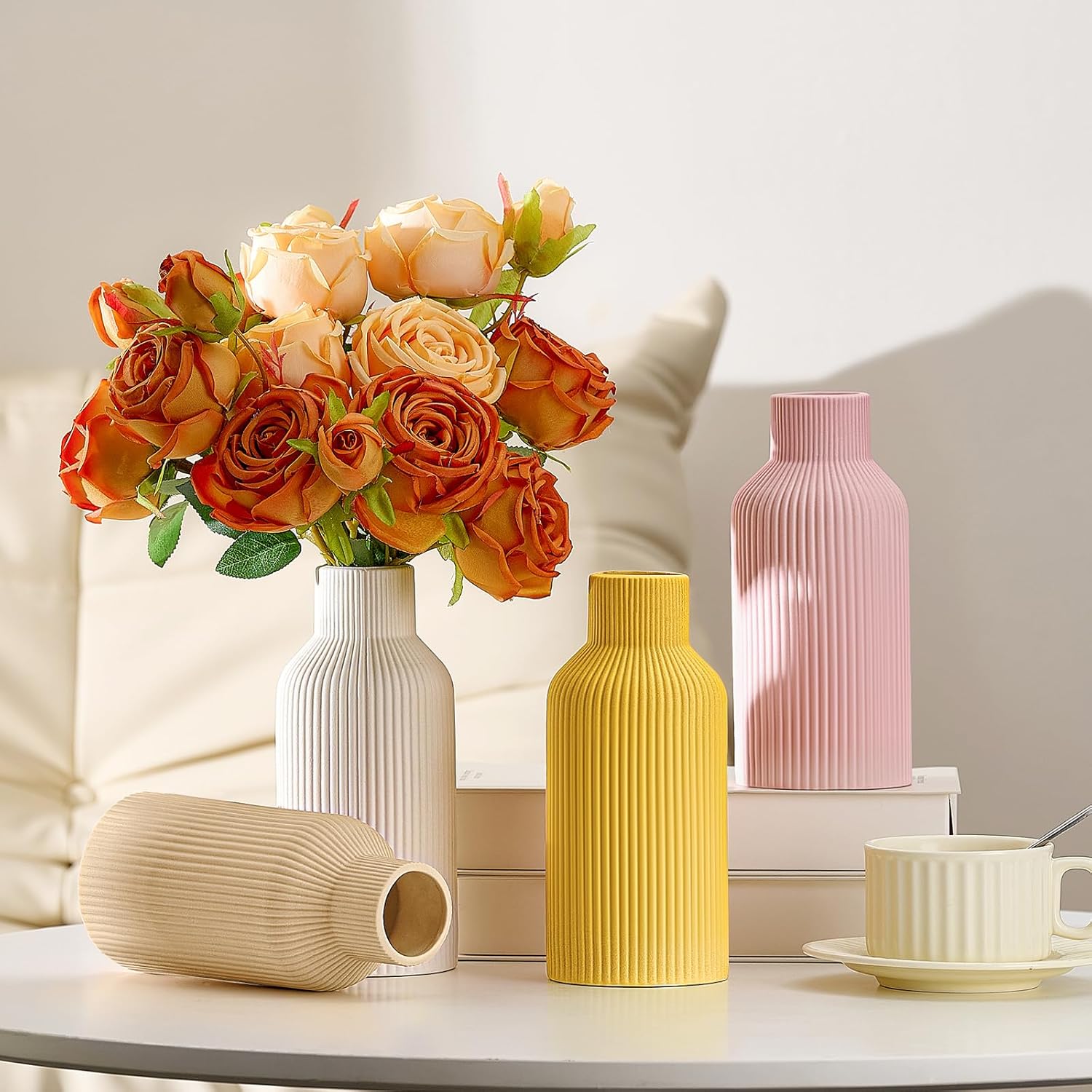 Ceramic Flower Vase / Pink / 8 Inch