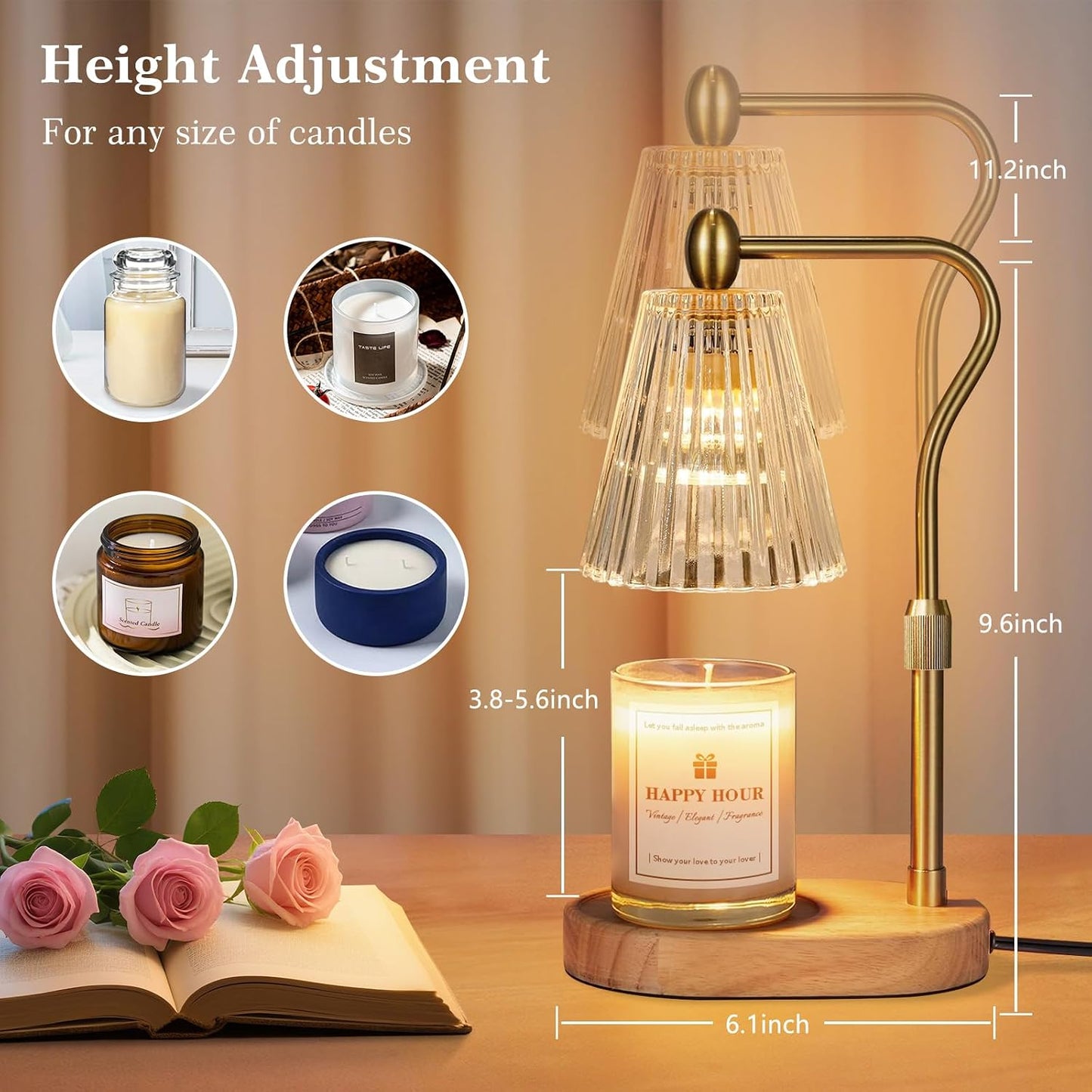 Imenlox Candle Warmer Lamp, with Timer and Dimmer, Adjustable Height, for Mom, Christmas Birthday Gifts for Women