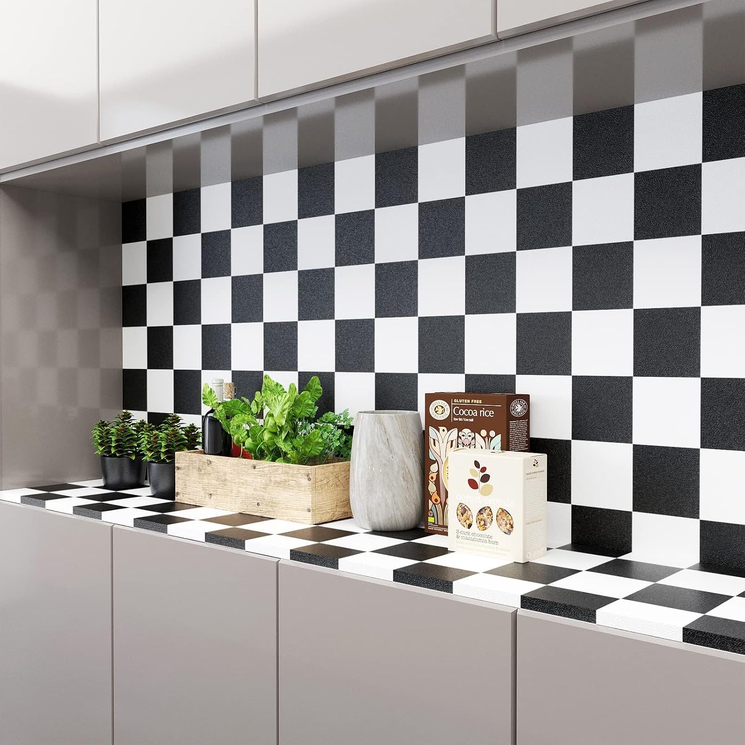 Black and White Checkered Wallpaper Contact Paper for Countertops / 17.7 x 200 / Black/white
