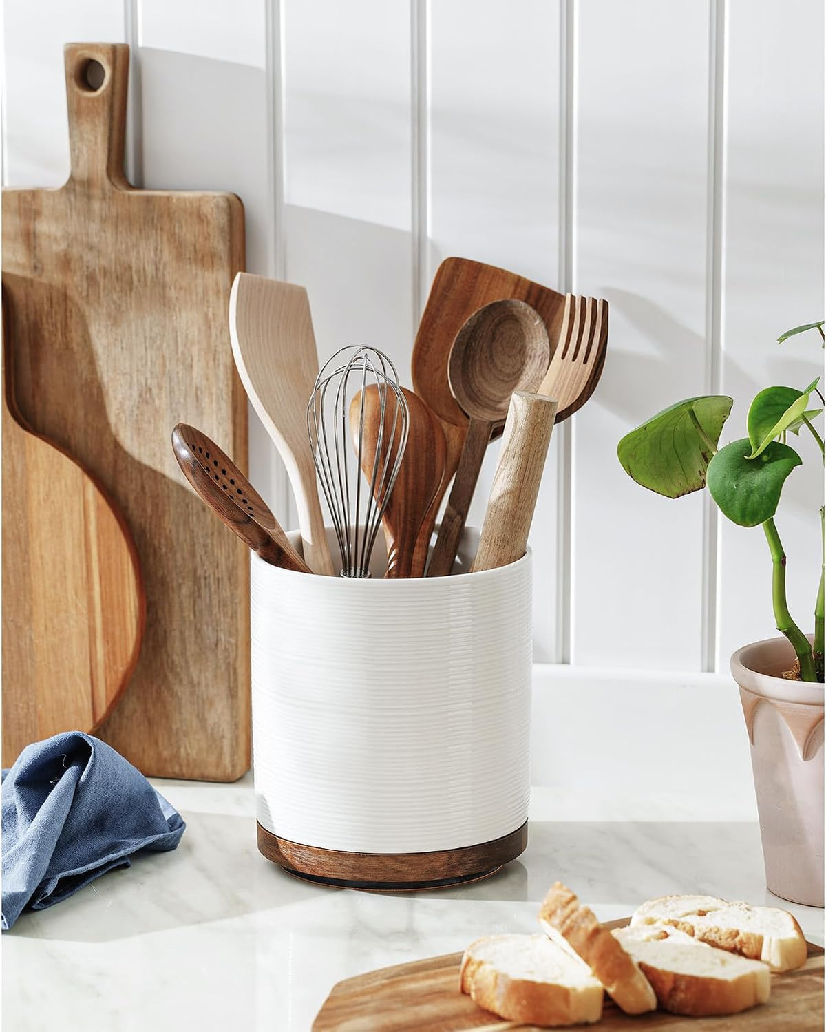 Utensil Holder, 360° Rotating Extra Large Ceramic Kitchen Utensil Holder for Countertop, 7.3“ Cooking Utensil Crocks