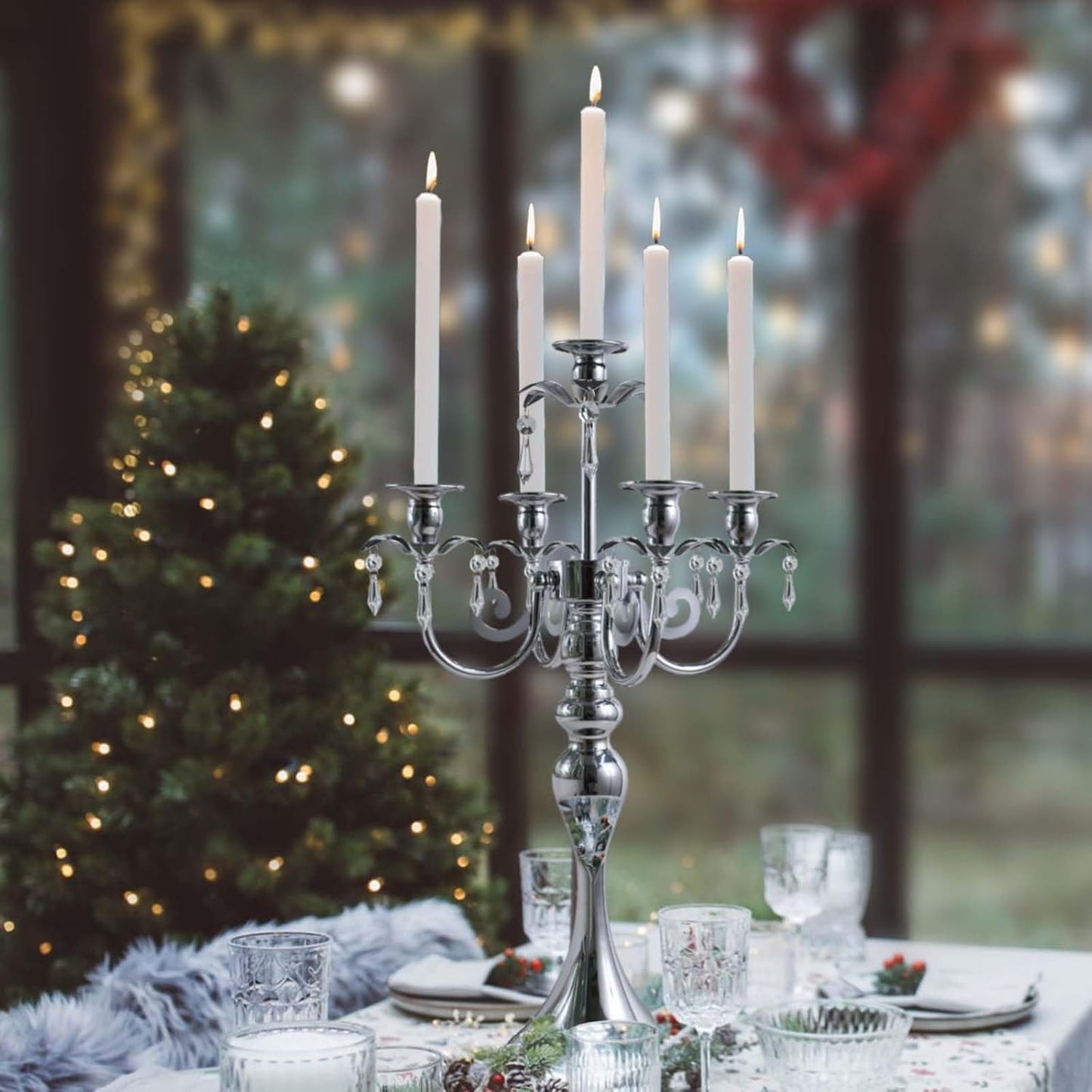 20.3'' Tall 5 Arm Candle Holder Centerpiece for Table, Metal Candelabra Candle Holder, Retro Candlestick Table