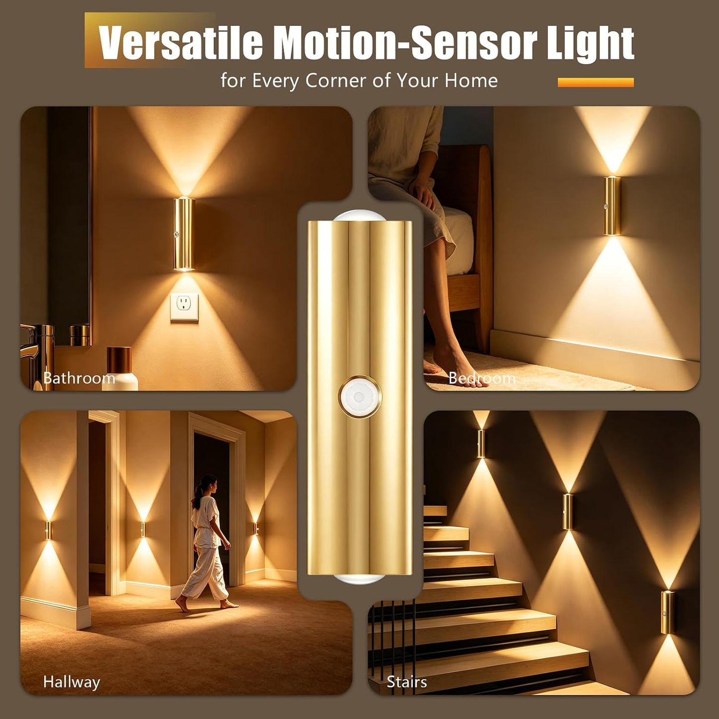 2 Pack Motion Sensor Wall Light, Rechargeable Wall Sconces | Wall Sconces Battery Operated with 3 Colors & Dimmable