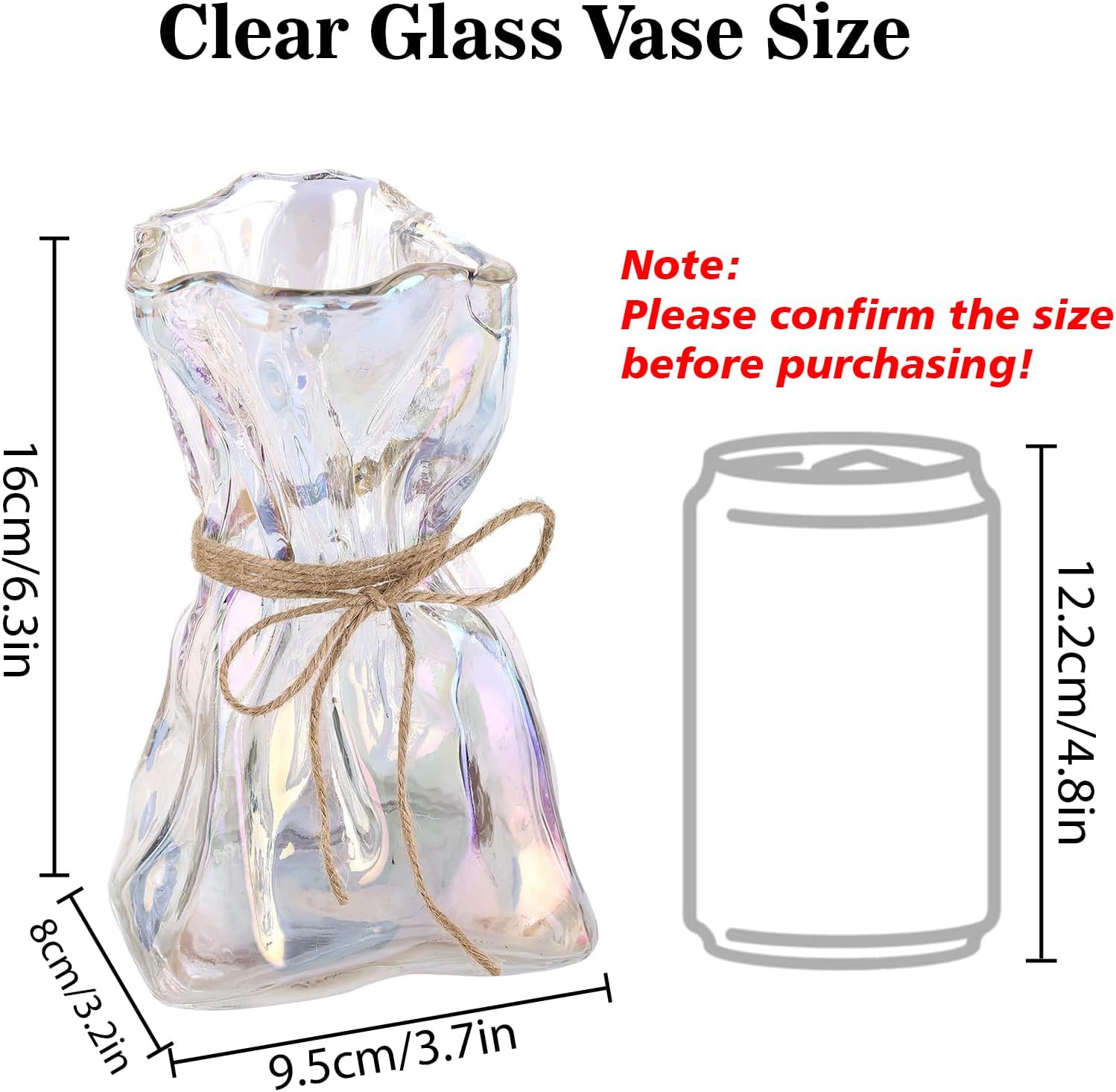 Glass Flower Vase / Colorful / Small / Clear / 6 Inch