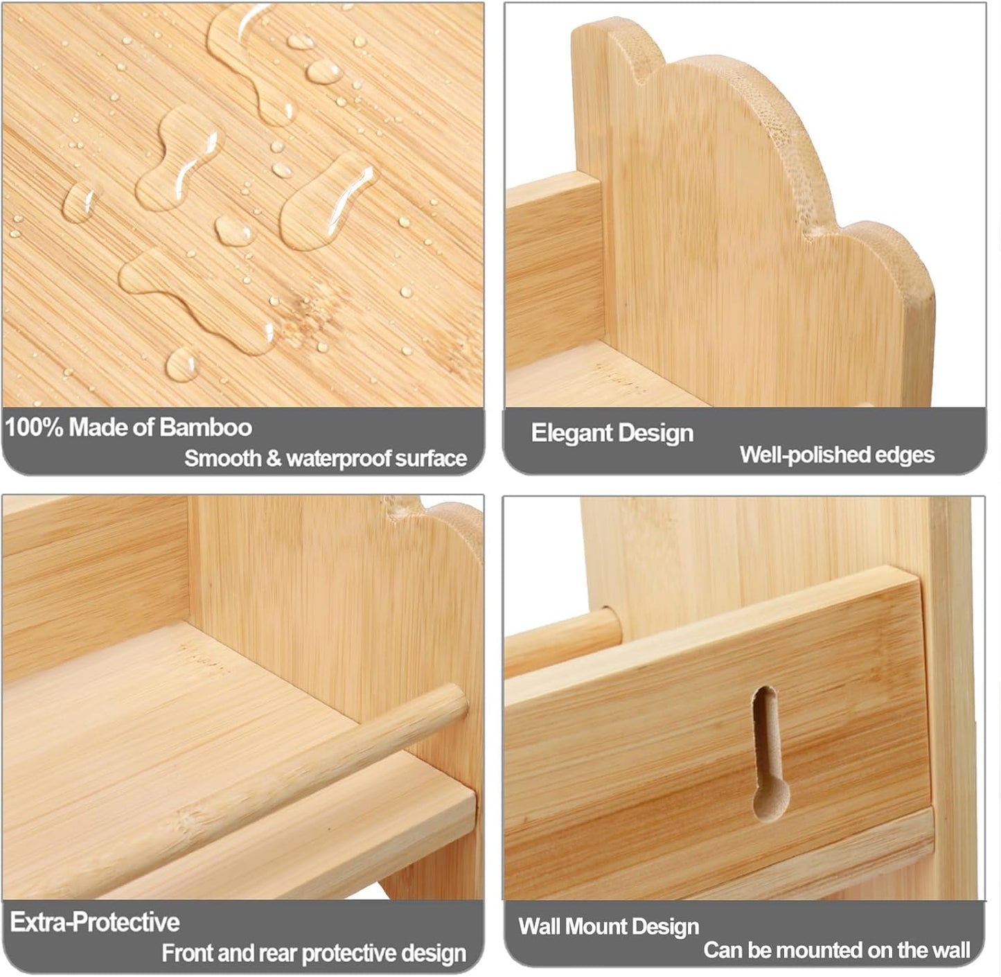 3-Tier Bamboo Spice Rack, Wall Mount & Countertop Spice Organizer | Seasoning Jars Rack Shelf Spice Organizer for