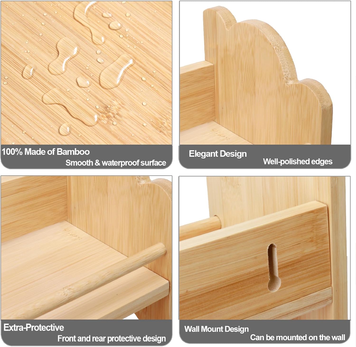 3-Tier Bamboo Spice Rack, Wall Mount & Countertop Spice Organizer | Seasoning Jars Rack Shelf Spice Organizer for